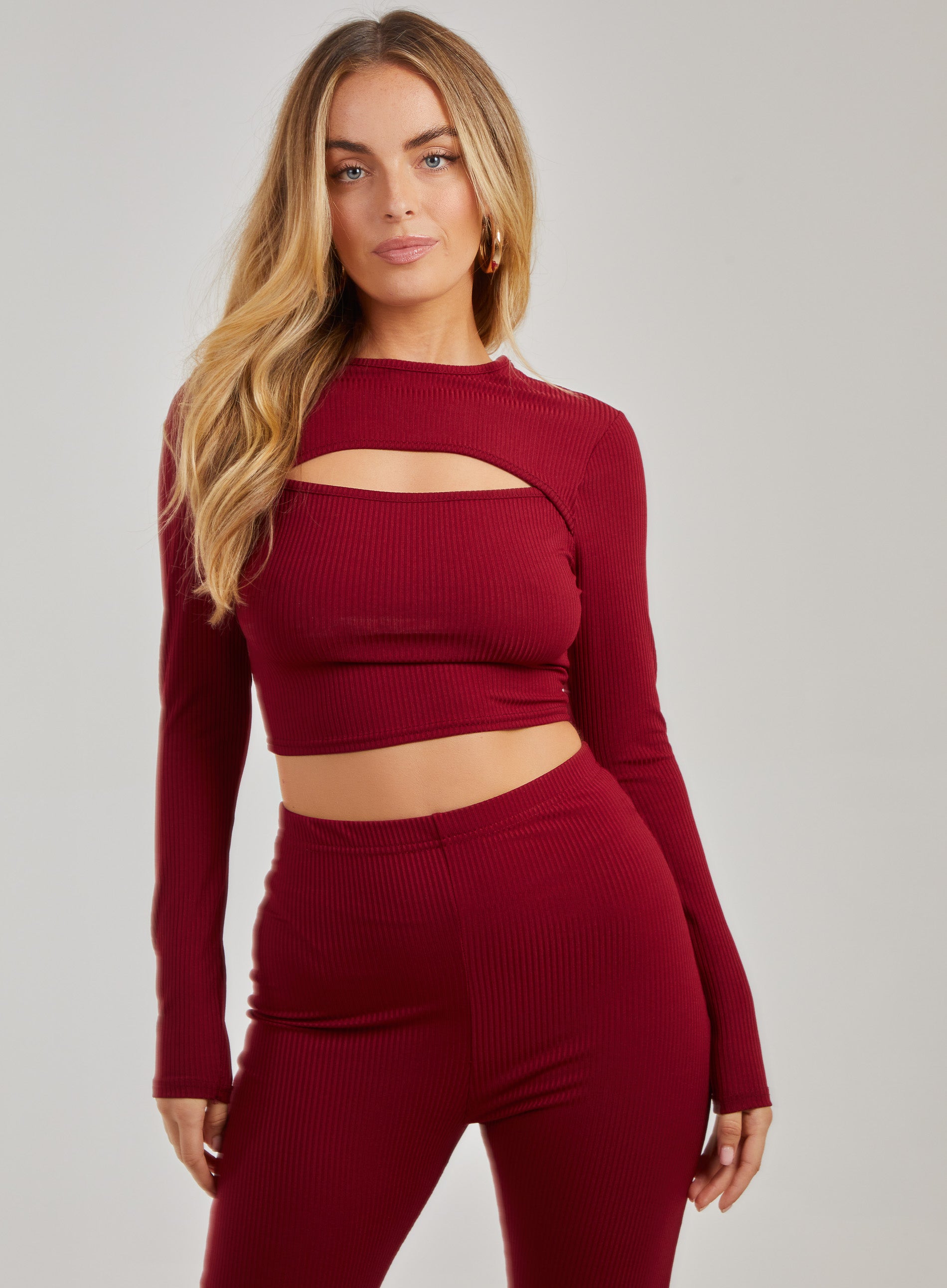 Pink Vanilla Womens Ribbed Long Sleeve Letterbox Top - Wine - Size 8 UK
