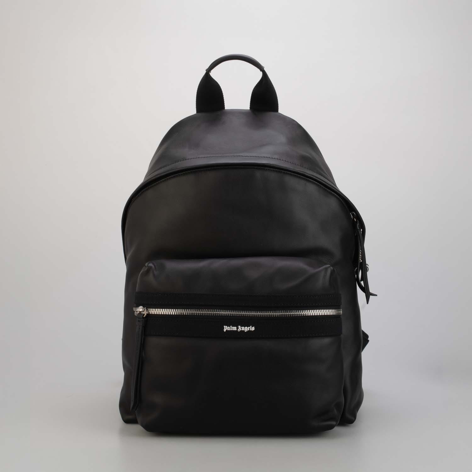 Palm Angels Mens Accessories Leather Backpack in Black Silver Leather (archived) - One Size