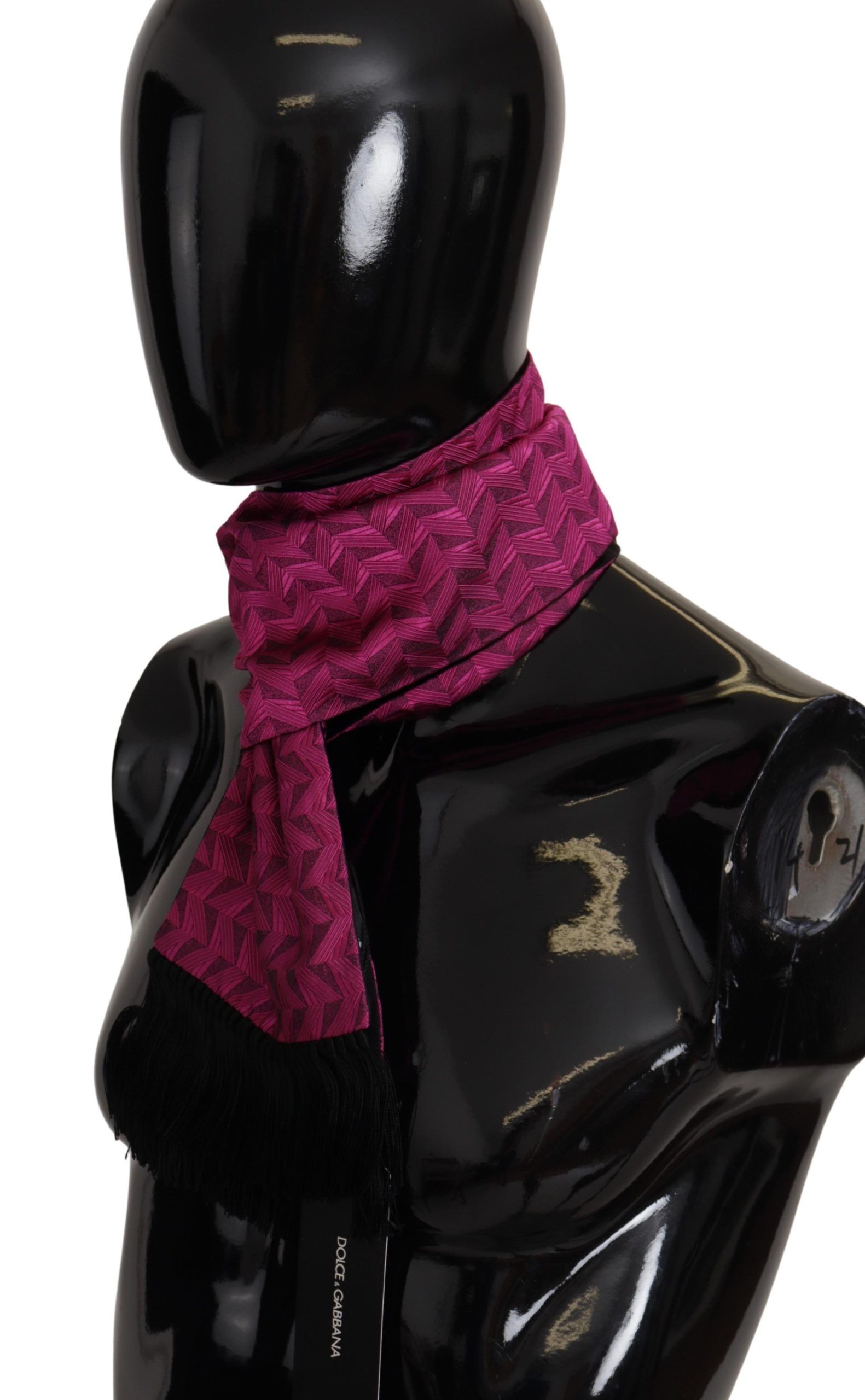 Dolce&Gabbana Magenta Geometriskt Mönstrat Sjalar Franjed Silkes Herrsjal – bild 2