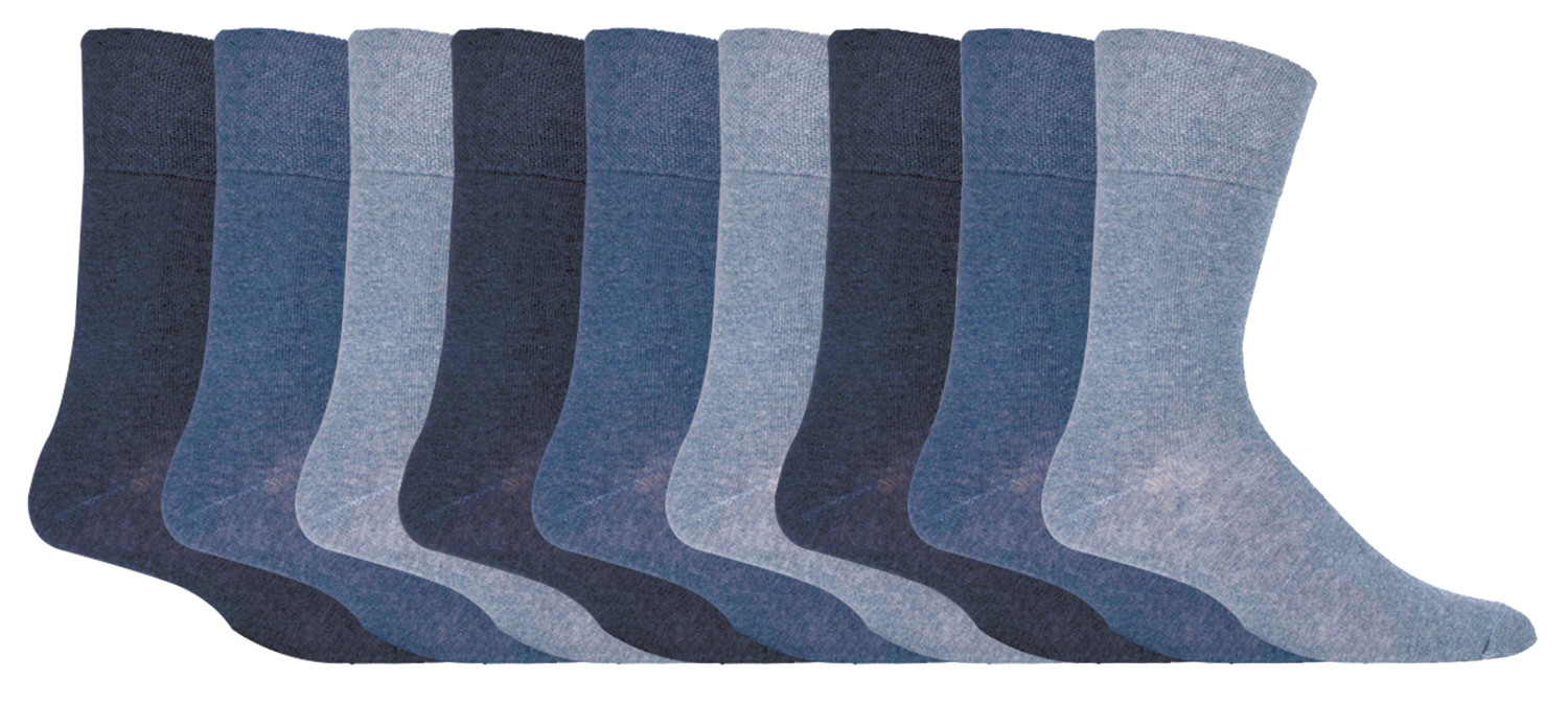 Thumbnail - Gentle Grip - 9 Paar nicht elastische Socken aus weicher Baumwolle für Herren - blau