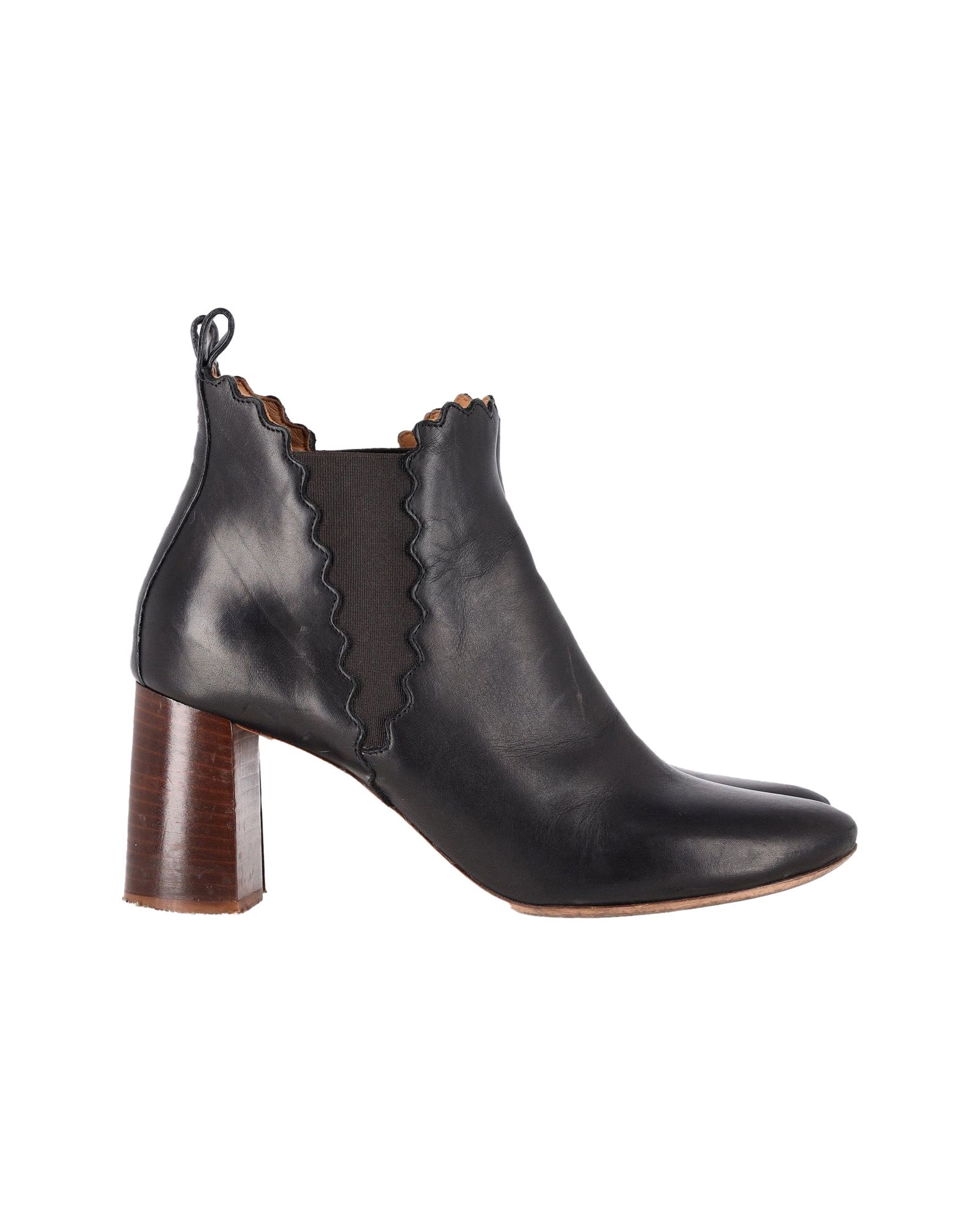 Chloe Pre-owned Womens Chloé Scalloped Chelsea Boots in Black Leather – Size 39.5 EU/IT