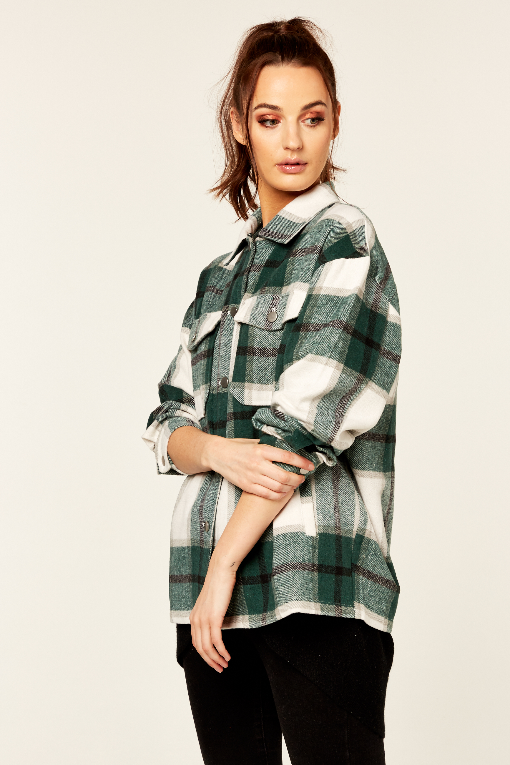 Gini London Check Oversized Pocket Detail Shacket skjortor & blusar dam – bild 2
