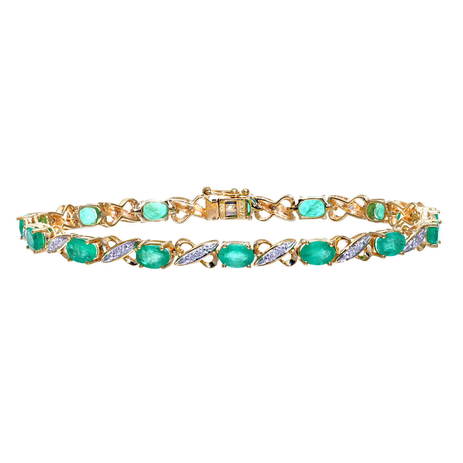 Diamant L’Eternel Womens 9ct Yellow Gold Diamond and Emerald Ladies Bracelet – One Size