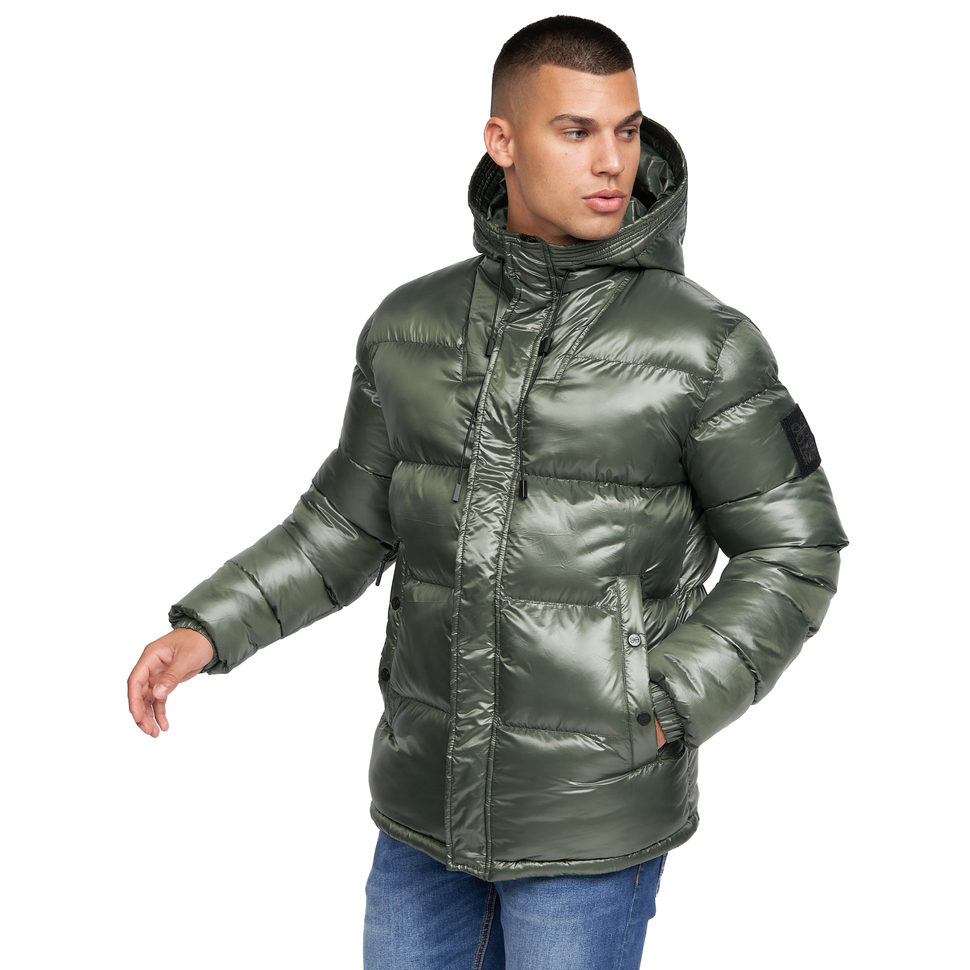 Thumbnail - Crosshatch - "Crosswell" Jacke Hochglanz für Herren (Dunkel-Olive)