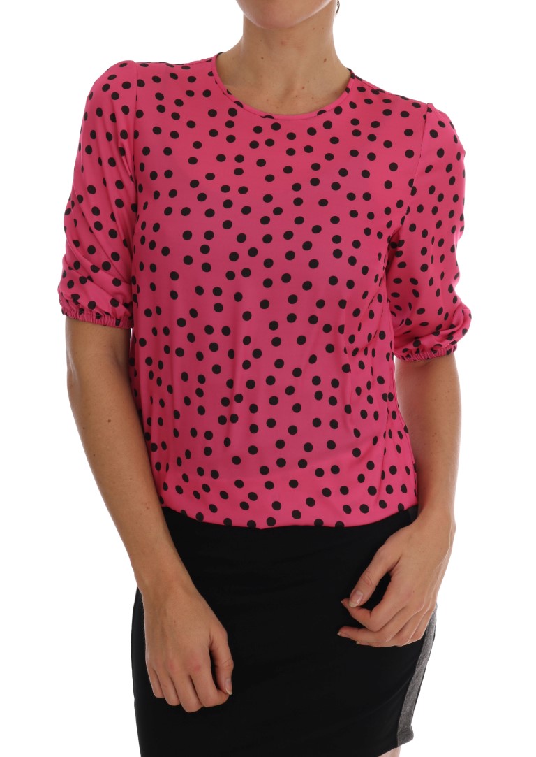 Thumbnail - Dolce & Gabbana Pinke Polka-Dots Seidenbluse