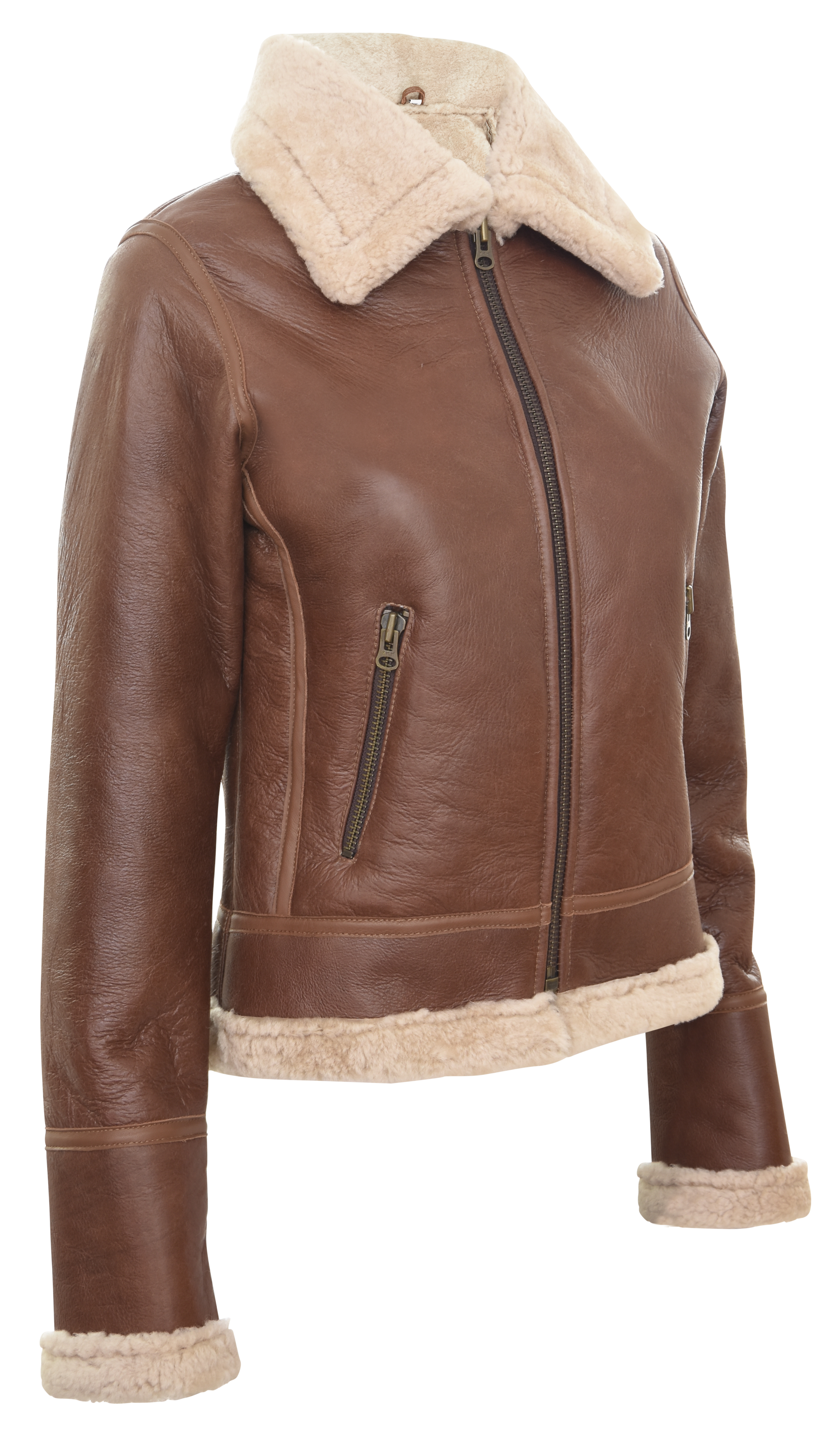 Infinity Leather Dam B3 fårskinnsflygarjacka Tan-Kano – bild 2