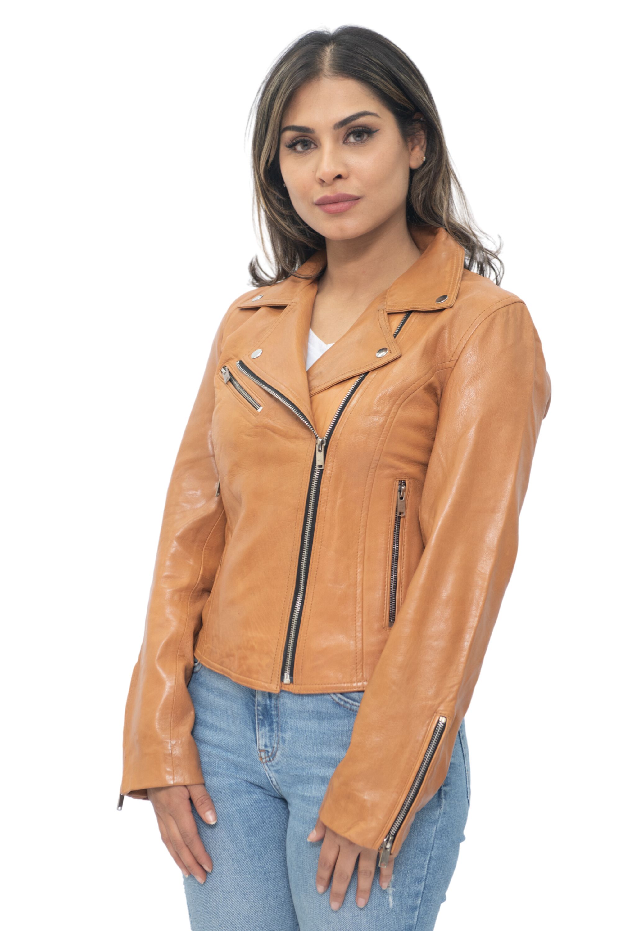 Infinity Leather Dam Läder Klassisk Biker Brando Jacka-Baku skinnjackor – bild 2