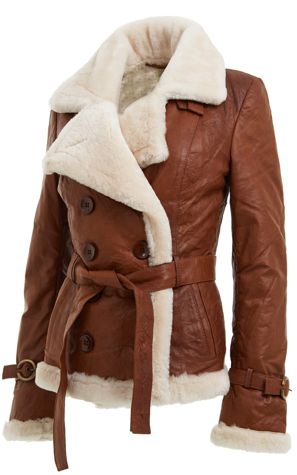 Infinity Leather Aviatorjacka i fårskinn, brun med dubbla bröst, för damer Leshan – bild 2