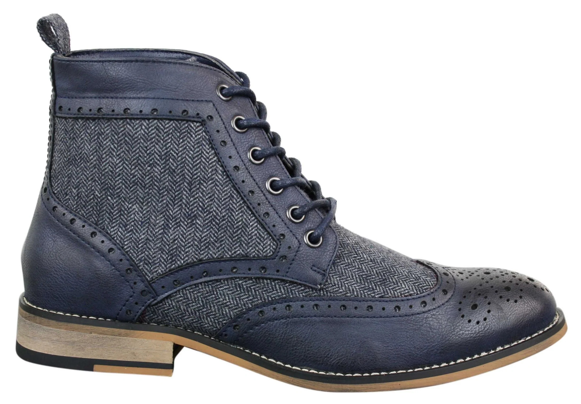Thumbnail - Klassische Herren-Tweed-Oxford-Stiefeletten aus marineblauem Leder
