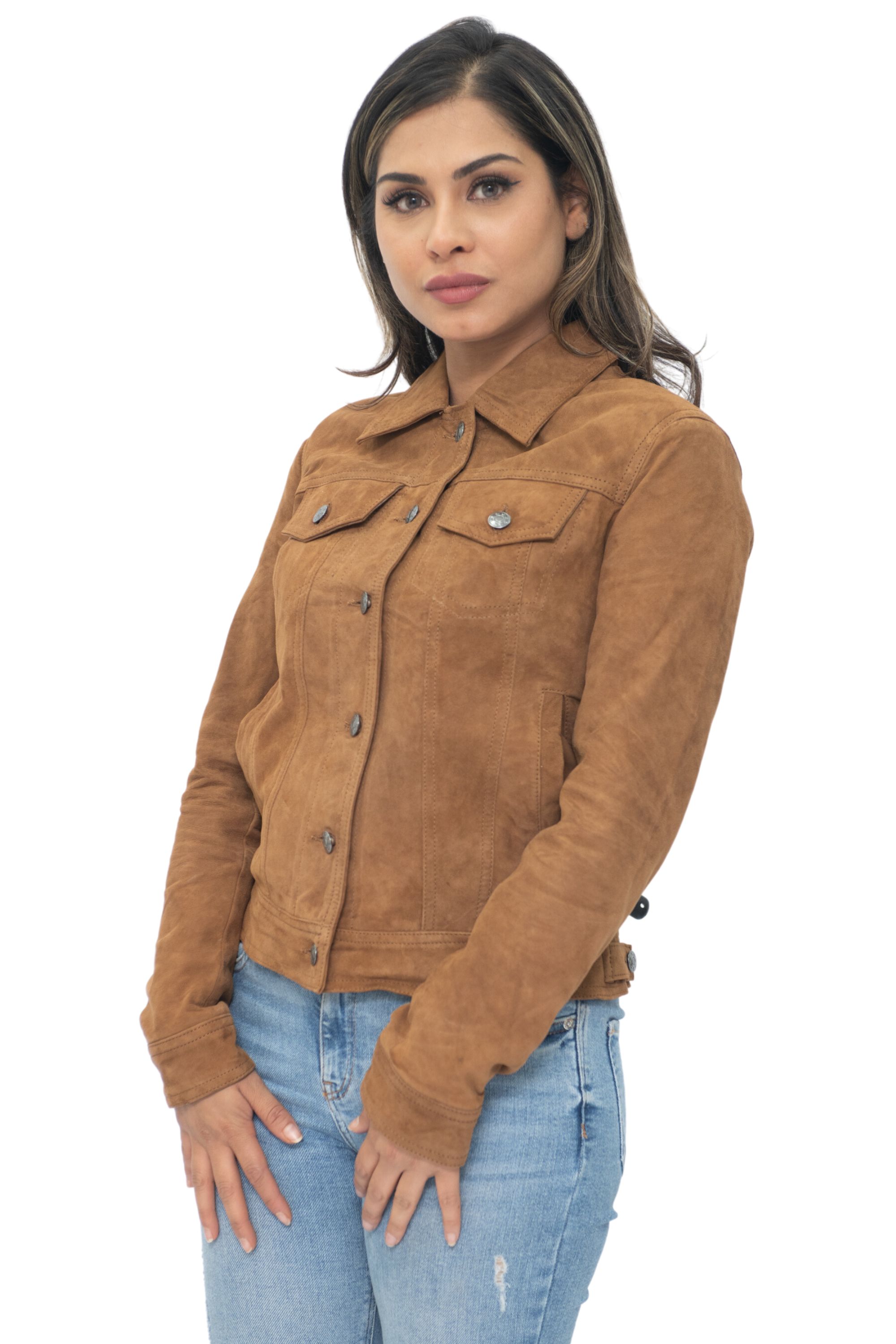 Infinity Leather Trucker Jeansjacka i mocka från getrasa för damer Astoria – bild 2