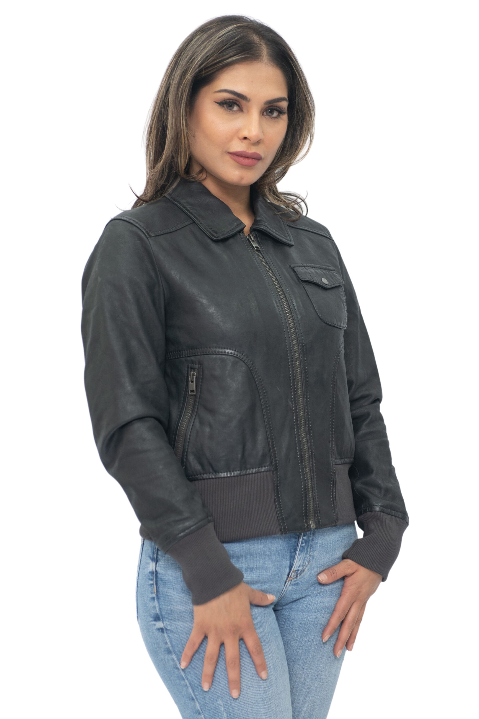 Infinity Leather MA-1 Varsity-jacka i läder för damer-Ann Arbor – bild 2
