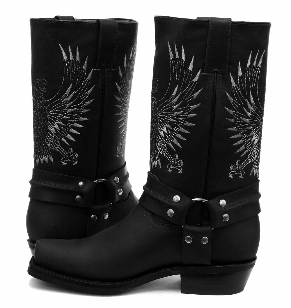 Cowboy Boots i svart läder för herrar-Bald Eagle 2