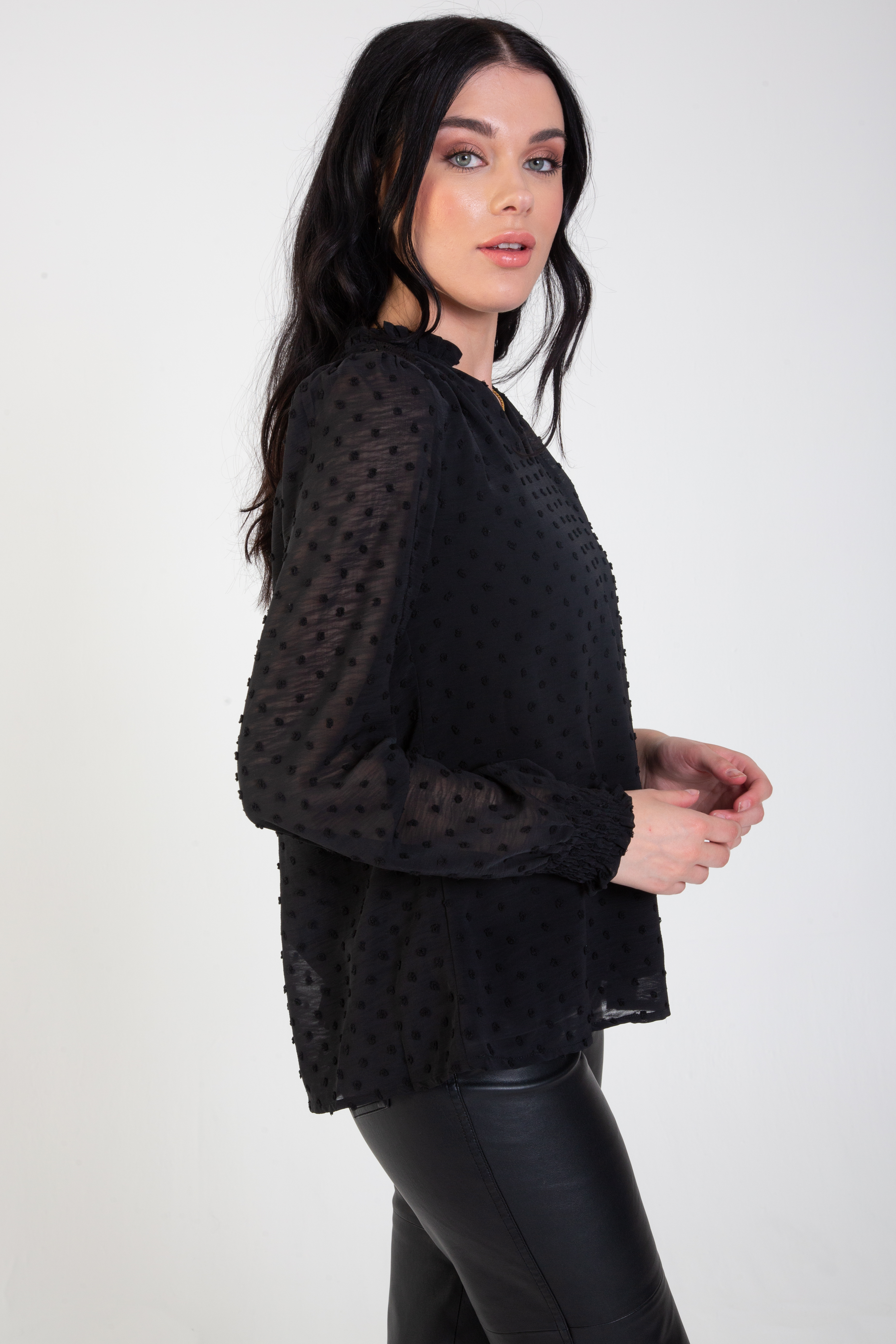 Gini London Dobby Chiffon Långärmad Blus dam – bild 2