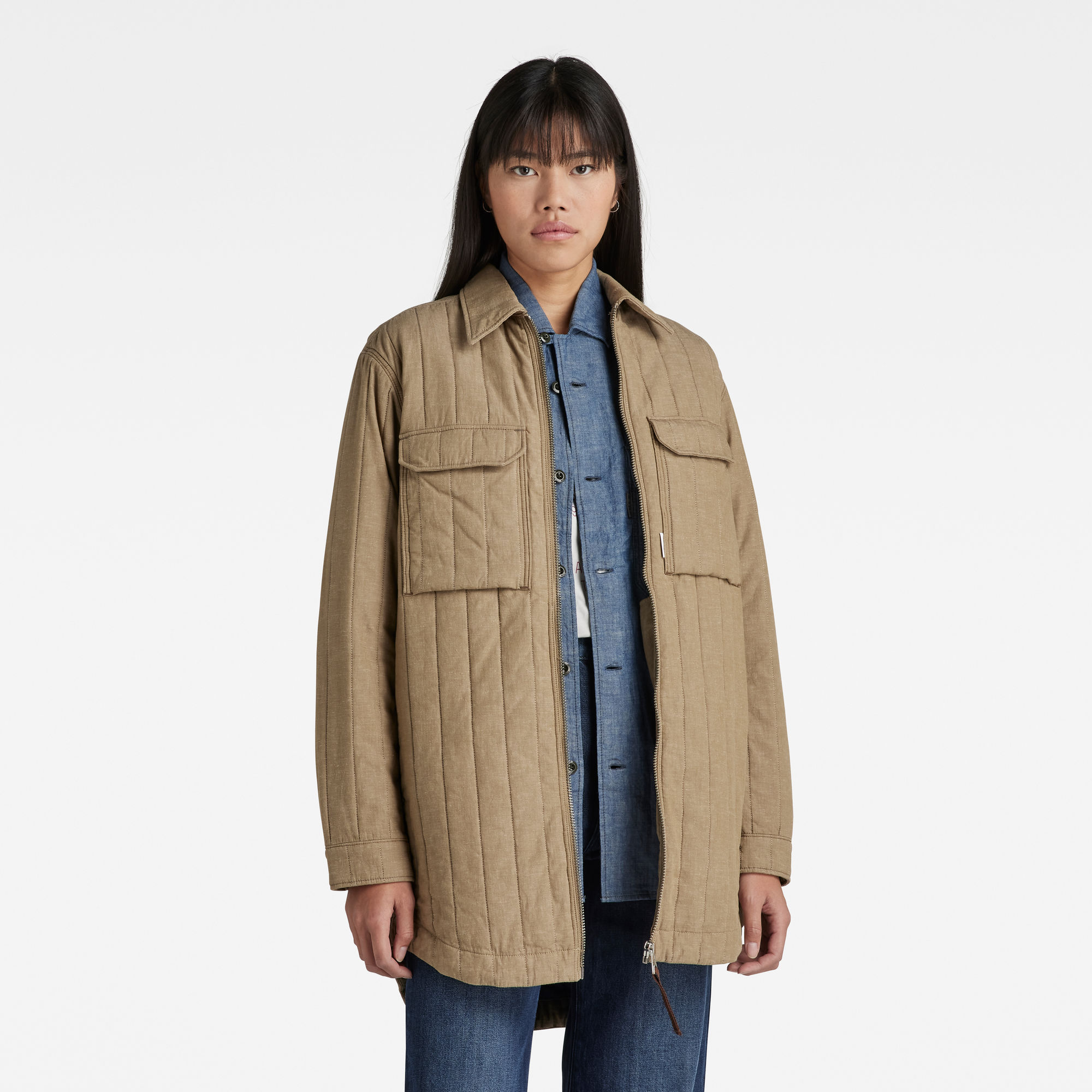 G Star Raw Womens G-Star RAW Quilted Zipped Overshirt – Beige Cotton – Size Small