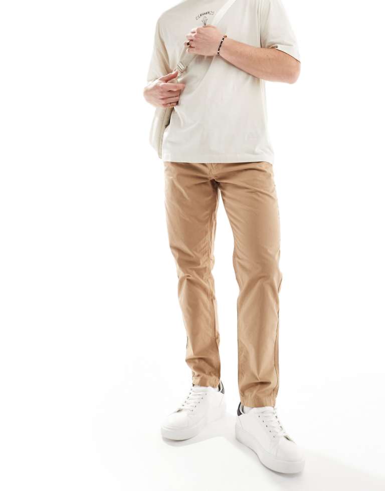 ASOS DESIGN Mens straight ripstop trousers in tan-Brown - Beige - Size 30W/32L