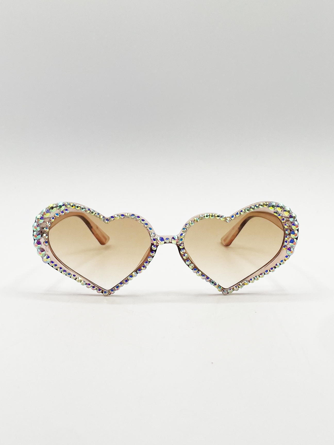 SVNX Womens Heart Sunglasses with Gem Detail in Champagne - One Size