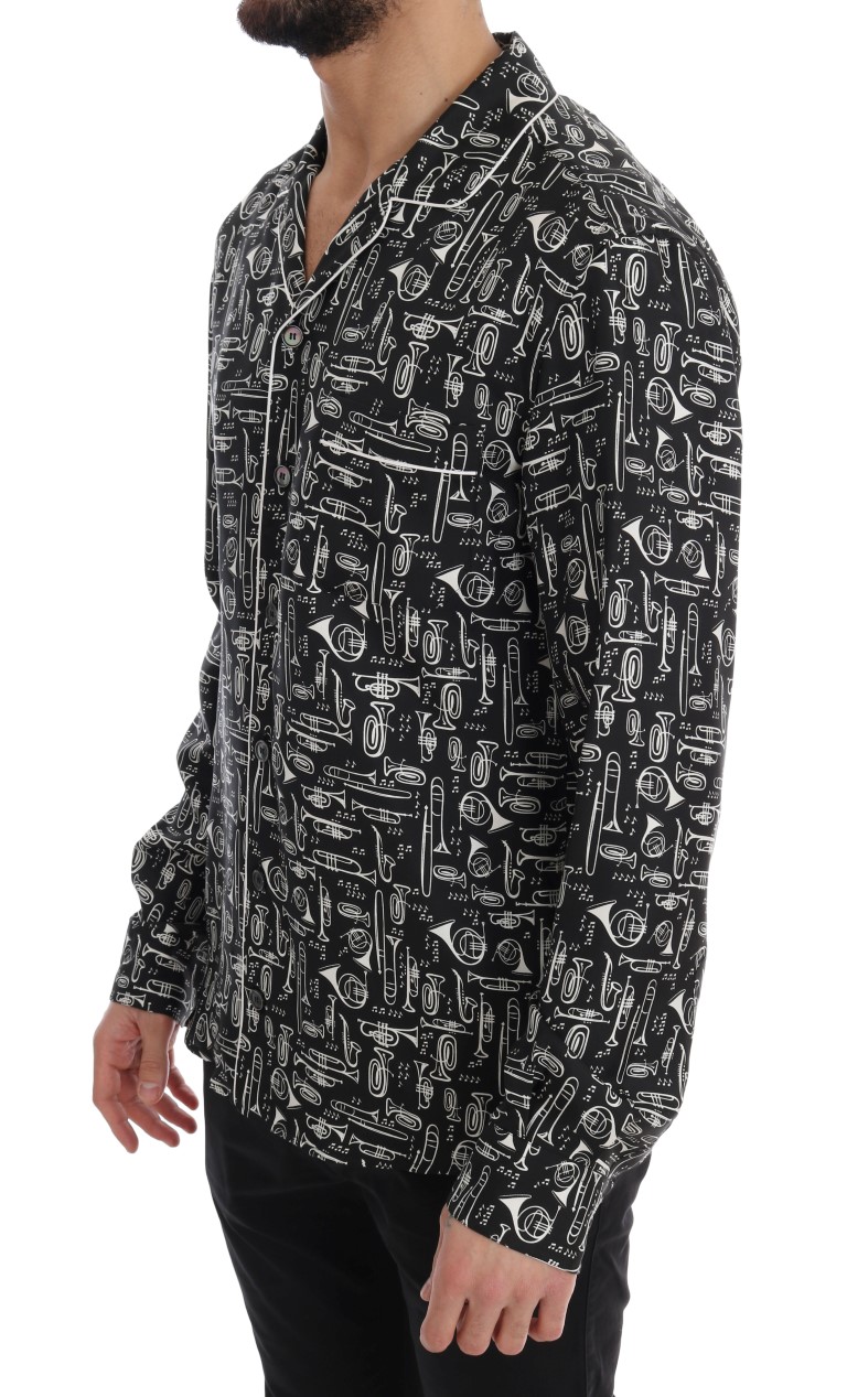 Dolce&Gabbana Svart Siden JAZZ Motiv Tryck Casual Skjorta herr – bild 2