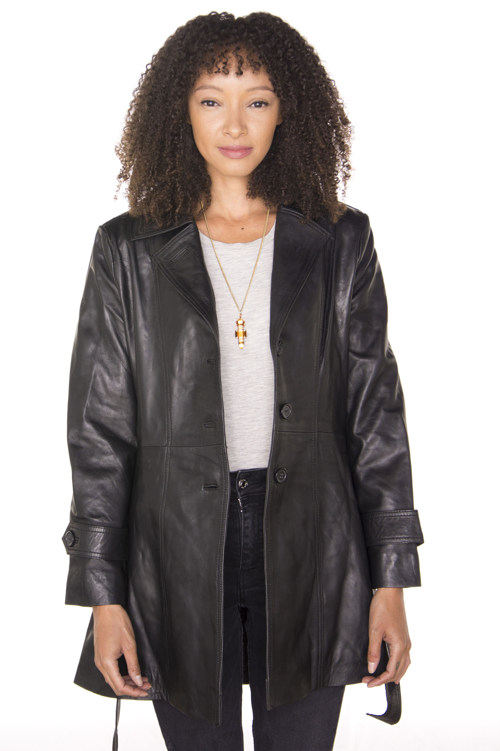 Infinity Leather Trench Coat 3/4 längd för dam Ranchi vinterjackor – bild 2