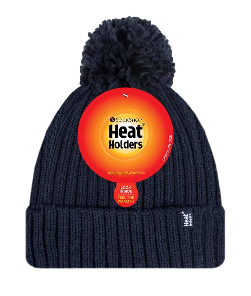 Heat Holders Ladies Ribbad Manschett Termisk Isolerad Vinter Pom Pom Bobble Mössa dam – bild 2