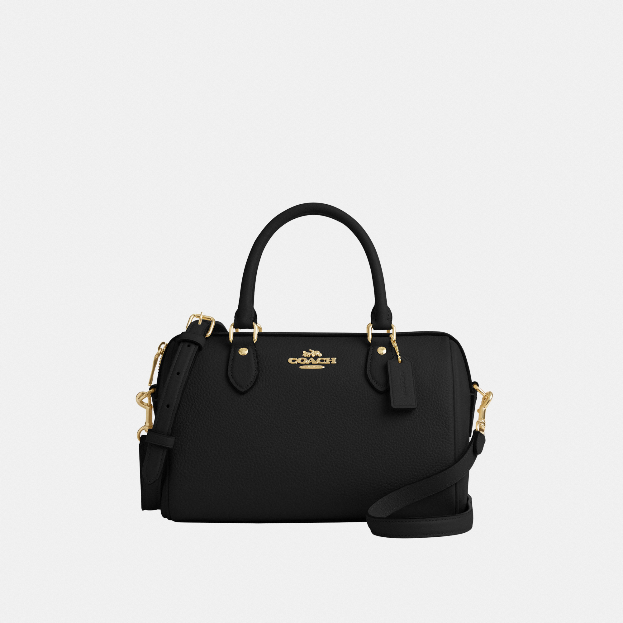 Coach Womens Rowan Satchel in Refined Pebbled Leather – Black – One Size