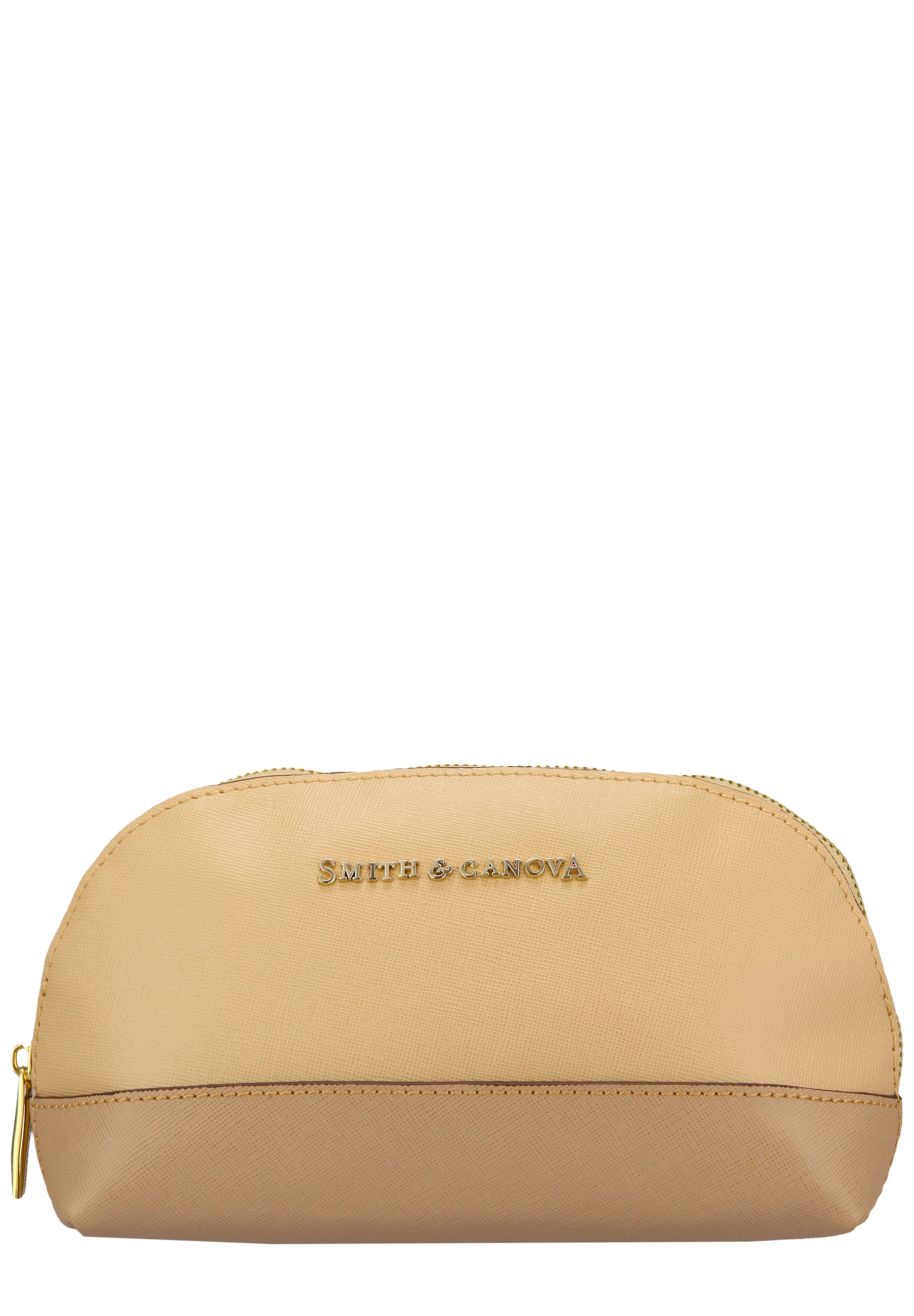 Smith & Canova Womens TWO-TONE LEATHER ZIP AROUND COSMETIC BAG - Taupe - One Size