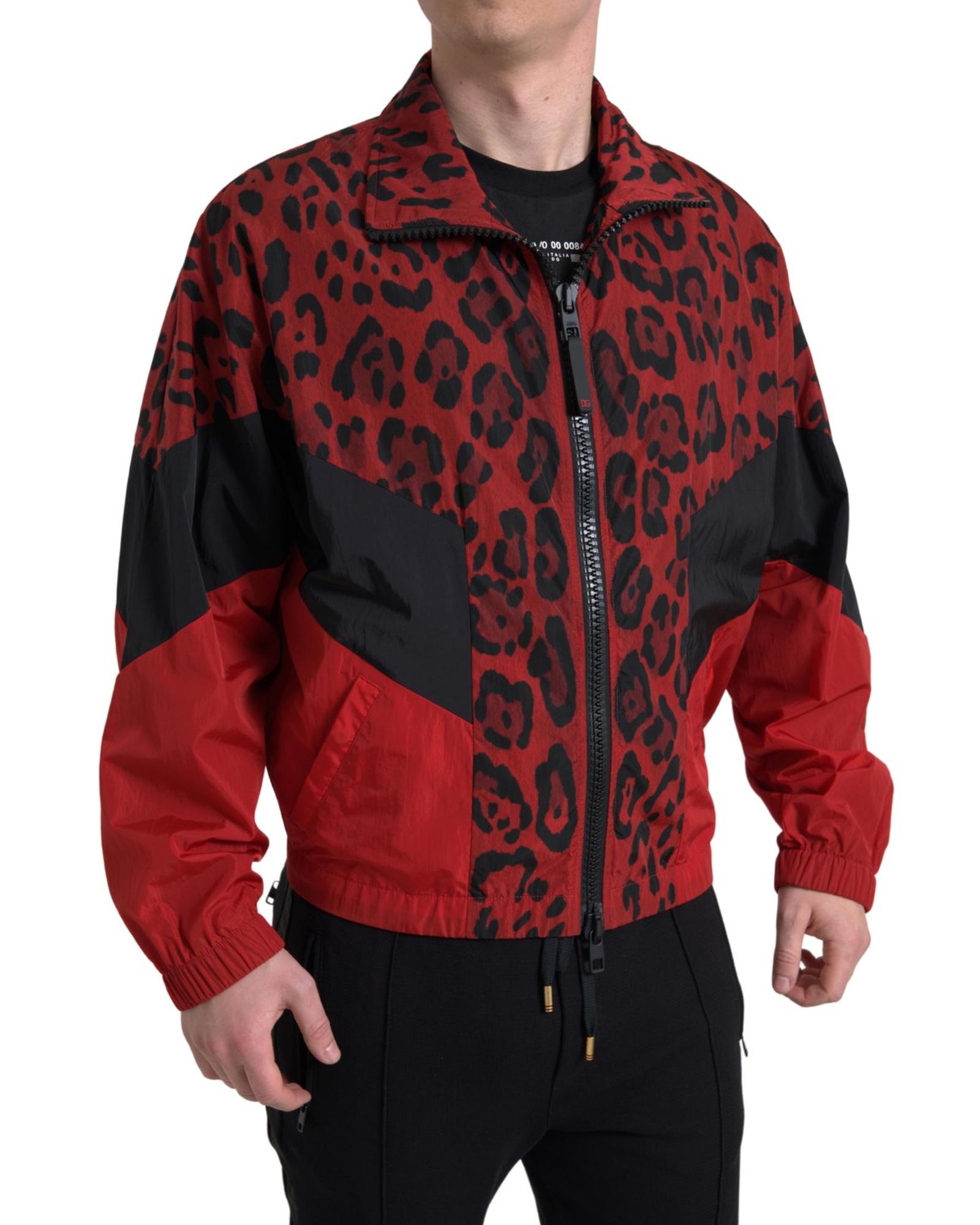 Dolce & Gabbana Mens Red Leopard Nylon Full Zip Sweater – Size IT 48 (Men’s)