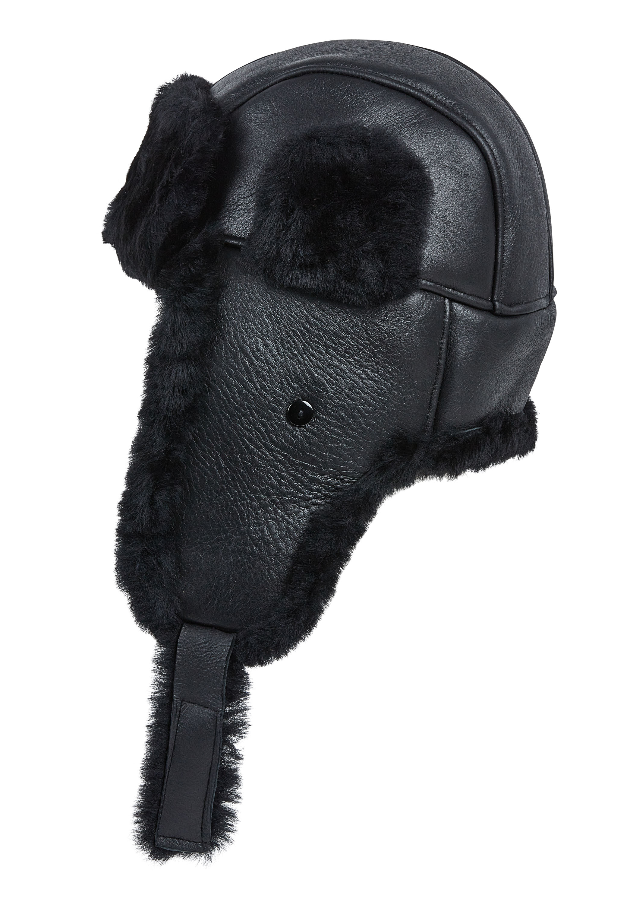 Infinity Leather Herrsvart RAF Aviator Fårskinn B-55 Trapper Hat Winter Warm Leather Navigator Hat hattar – bild 2