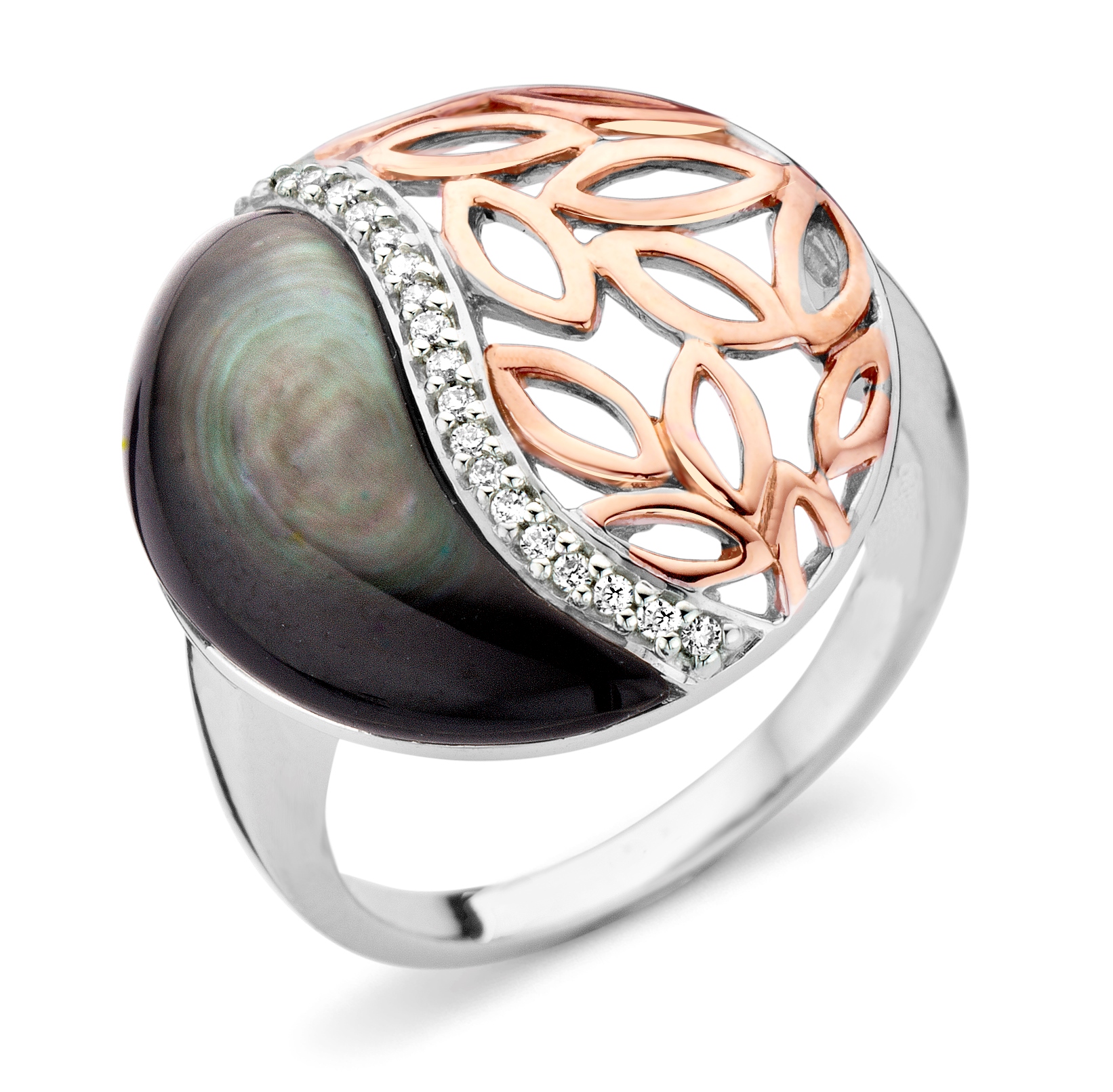 Orphelia Womens 925 Sterling Silver Ring - Silver/Rose Zr-7112 - Silver & Rose Gold - Size L