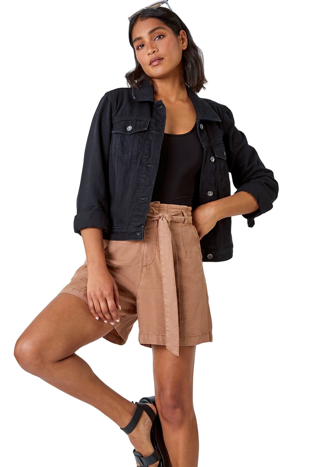 Roman Womens Relaxed Elastic Tie Waist Pocket Shorts - Brown - Size 16 UK