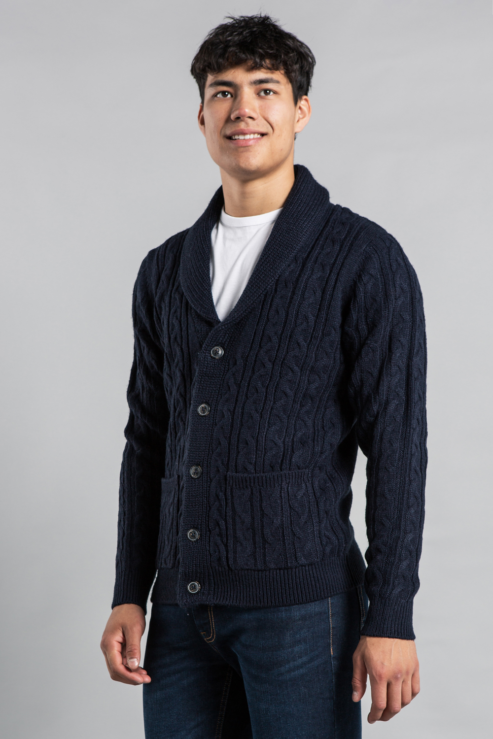 Tokyo Laundry Mens Dark Navy Shawl Neck Cable Knit Cardigan - Size 2XL