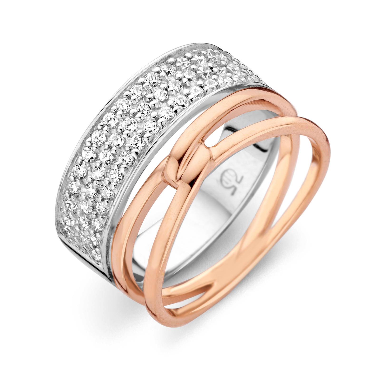 Orphelia Womens 925 Sterling Silver Ring - Silver/Rose Zr-7206 - Silver & Rose Gold - Size L