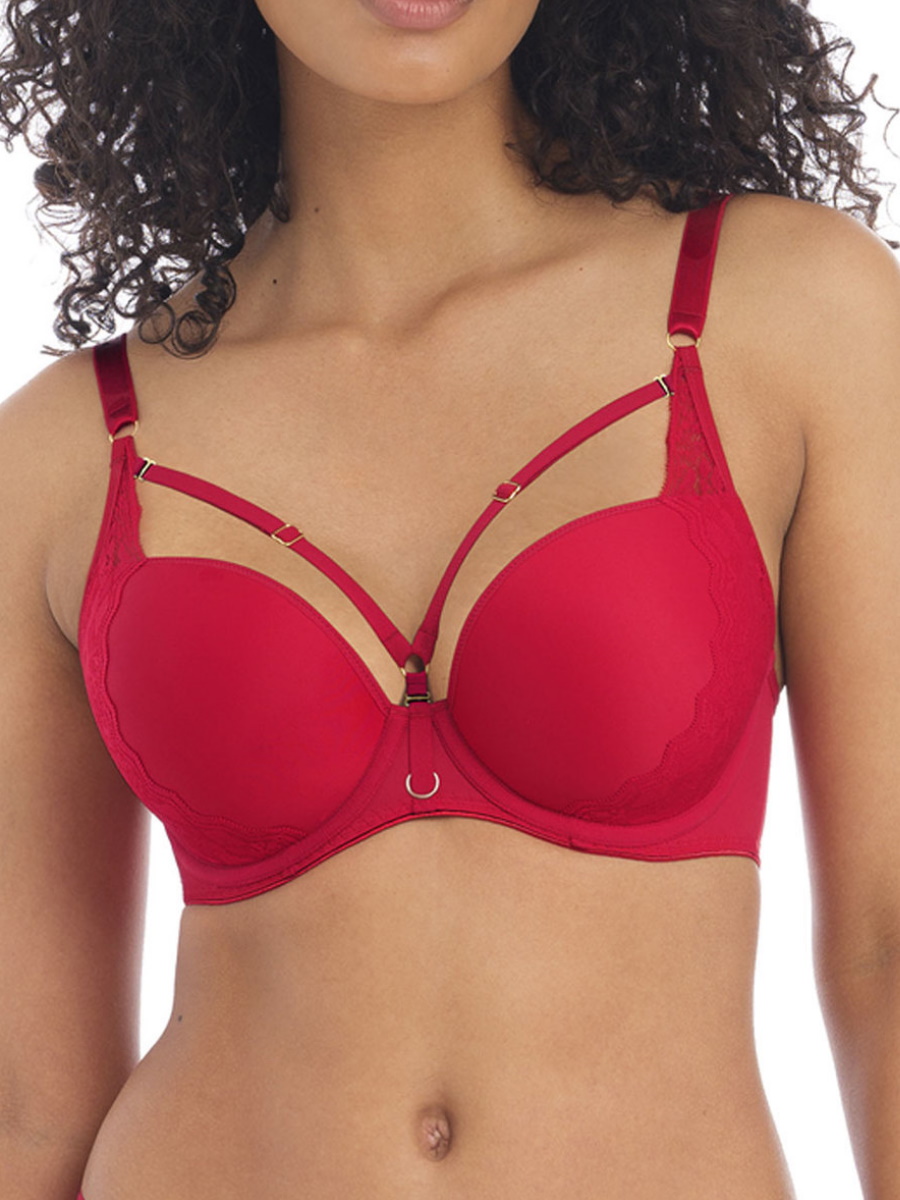 Freya Womens Temptress Plunge T-Shirt Bra - Red Nylon - Size 32D