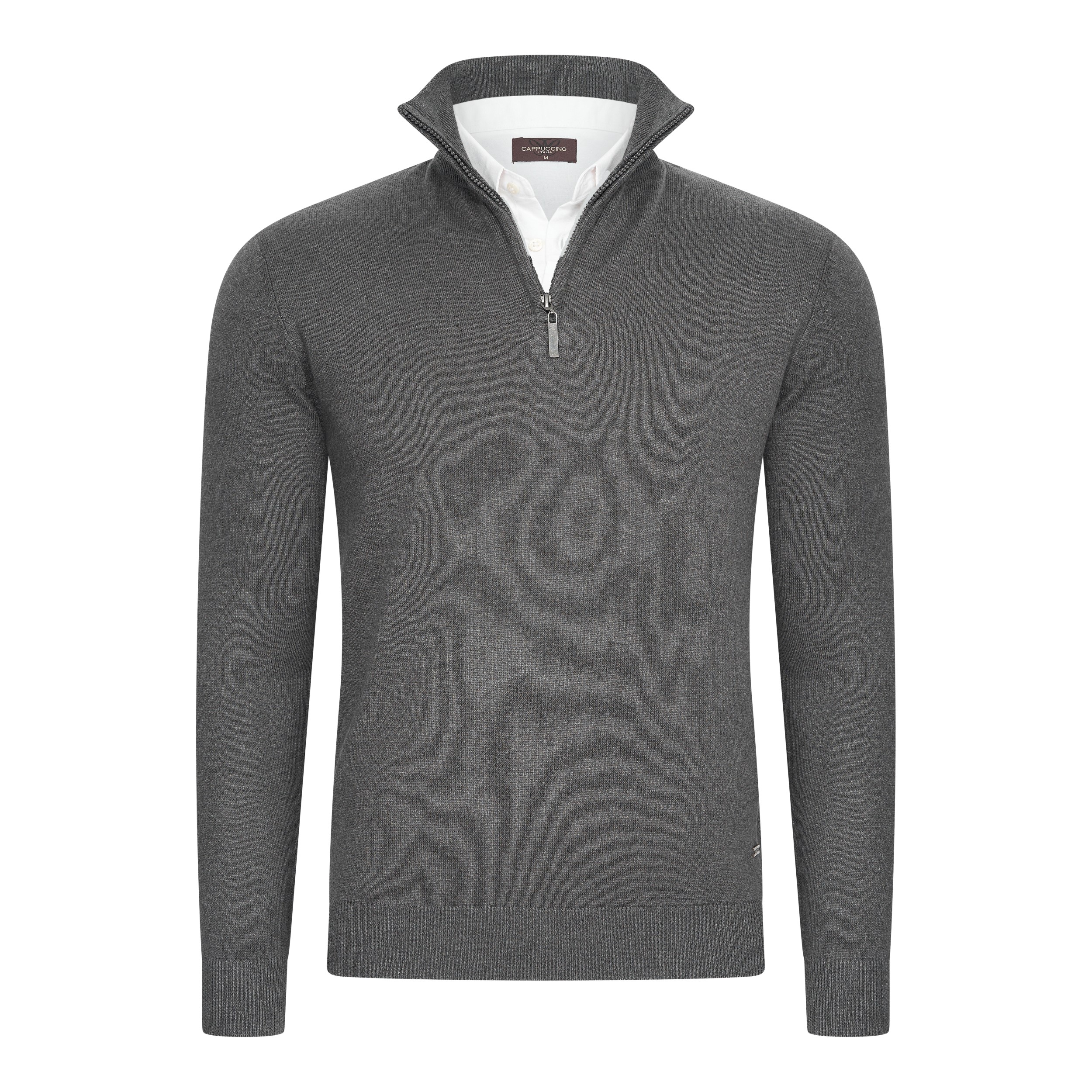 Thumbnail - Cappuccino Italia Mock Zip Pullover für Herren. Der Pullover besteht aus 50% Baumwolle und 50% Polyester und hat eine no...