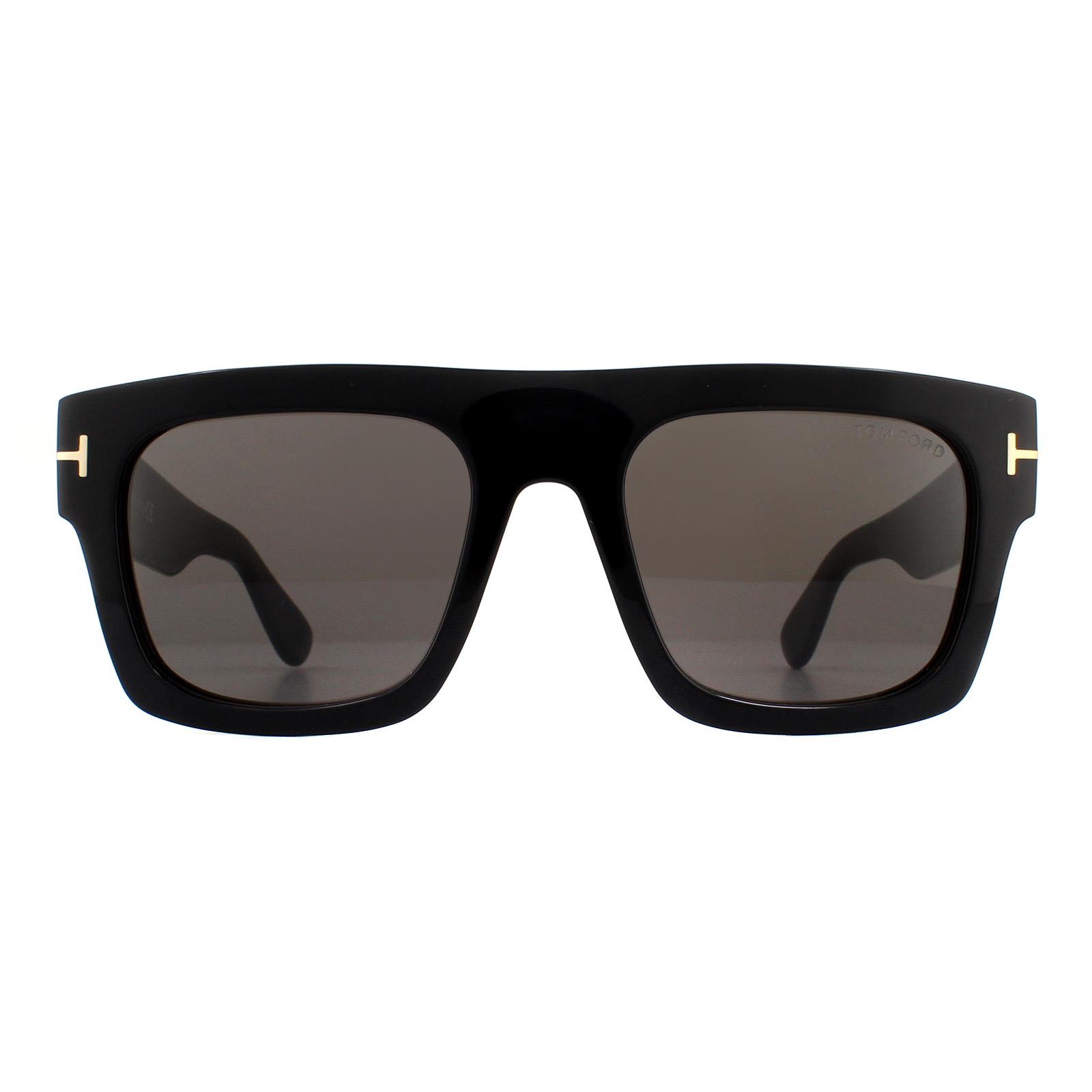 Thumbnail - Tom Ford Square Mens Shiny Black Smoke Grey Sonnenbrille