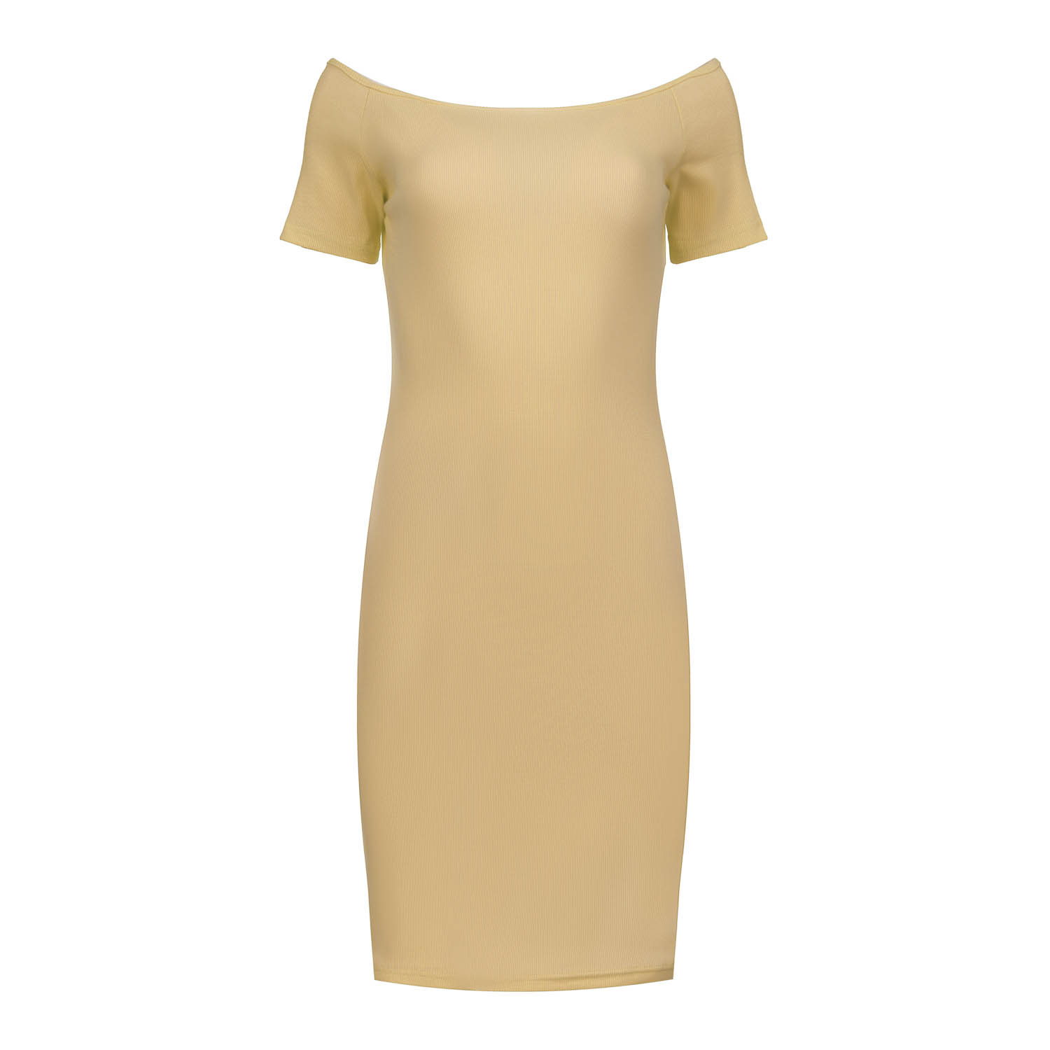 Thumbnail - Schulterfreies, geripptes Kleid - Beige, Einheitsgröße