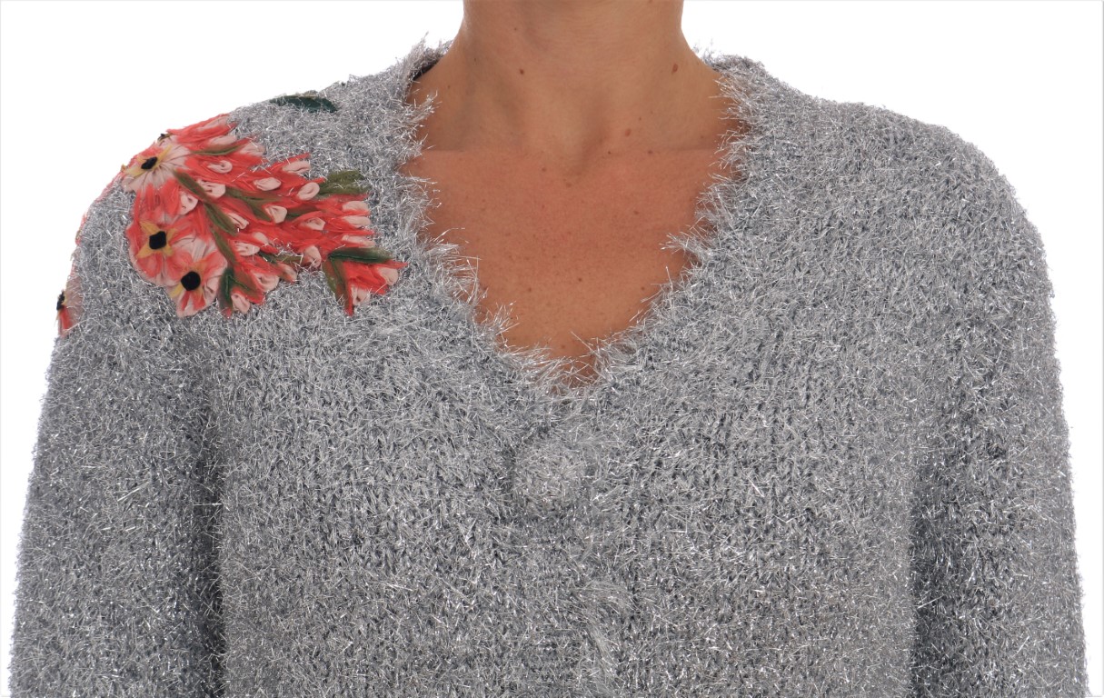 Dolce&Gabbana Silver Cardigan med Blomapplikationer dam – bild 2