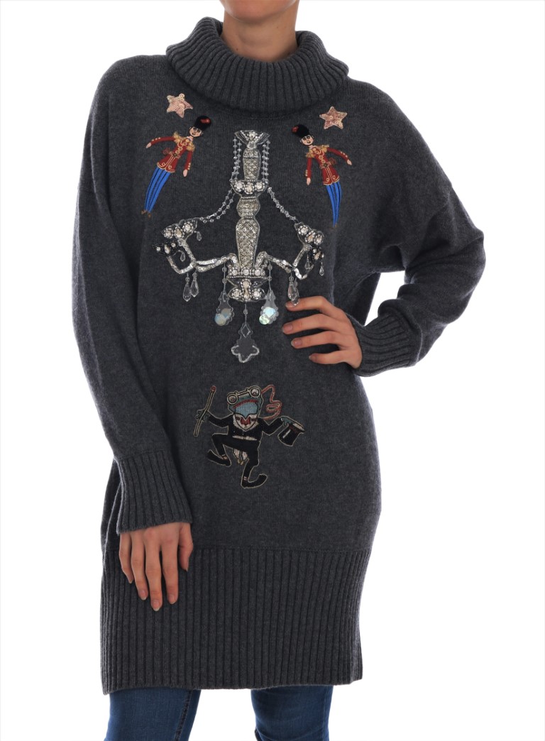 Dolce & Gabbana Womens Fairy Tale Crystal Gray Cashmere Sweater – Multicolour – Size Large