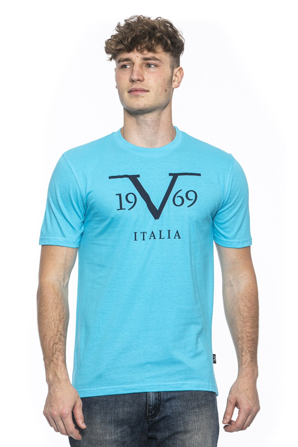 Versace 1969 Abbigliamento Sportivo Srl Milano Italia 19V69 Mens T-Shirt Light Blue Rayan Turquoise - Sky Blue Cotton - Size X-Large