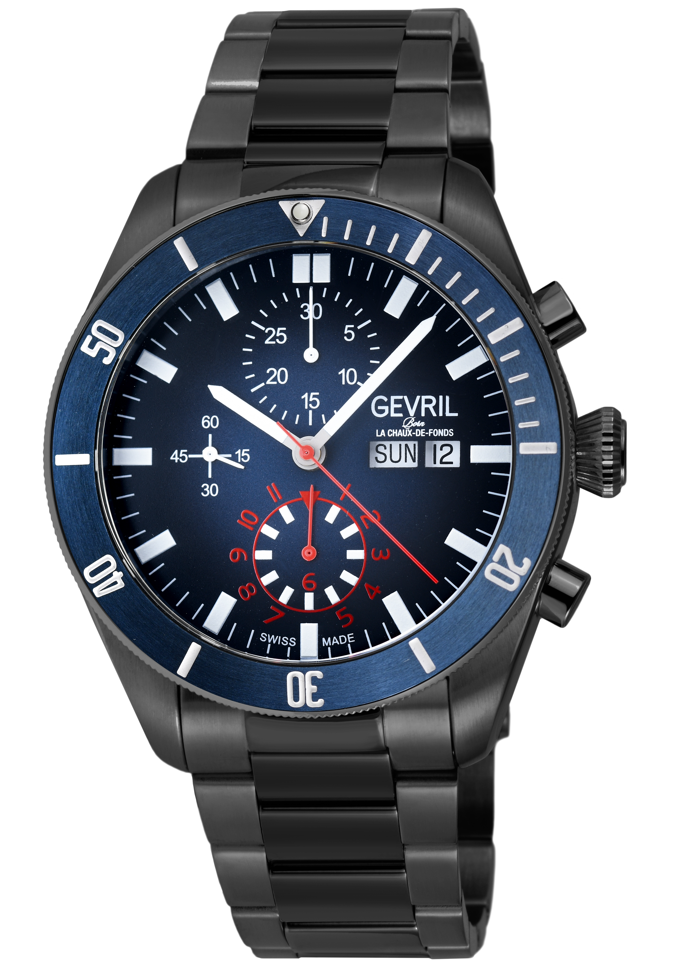 Gevril Mens Yorkville Chronograph 48623B Swiss Automatic ETA 7750 Watch – Black – One Size