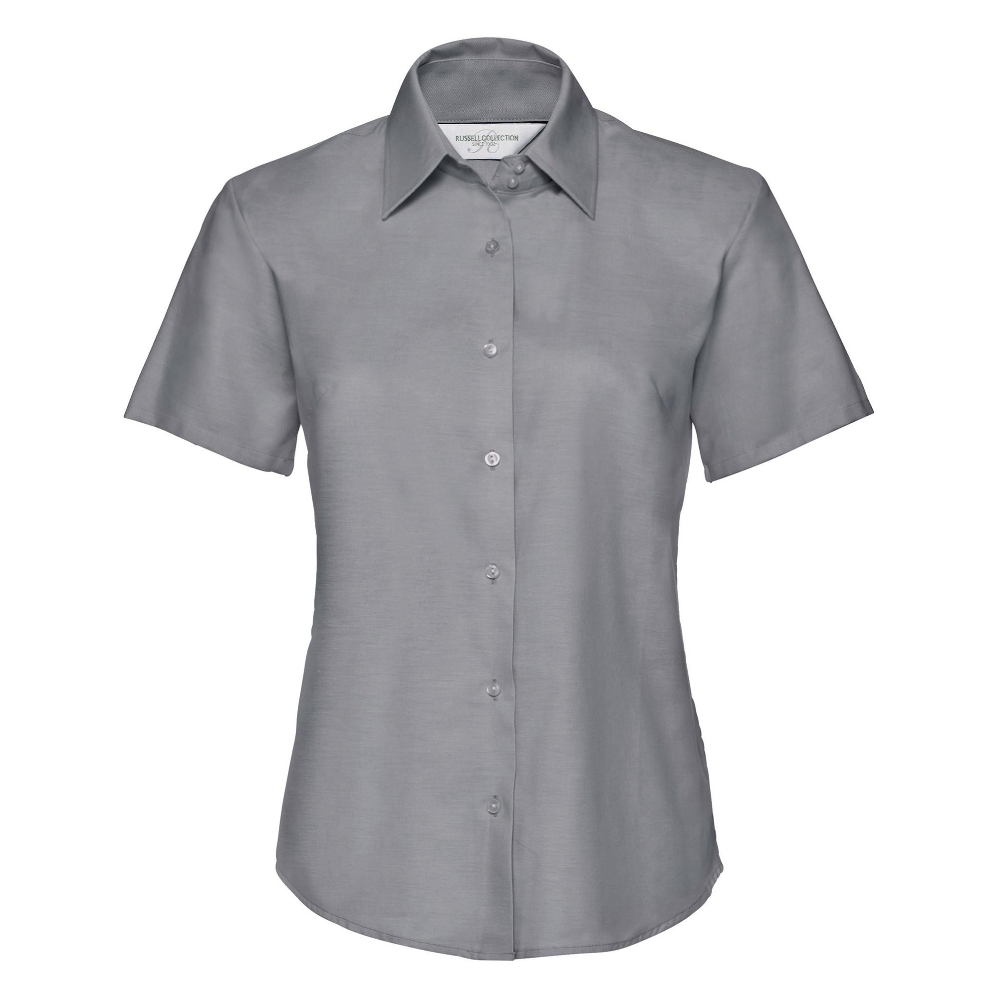 Russell Collection Easy Care Oxford Bluse, Kurzarm (Siblergrau)