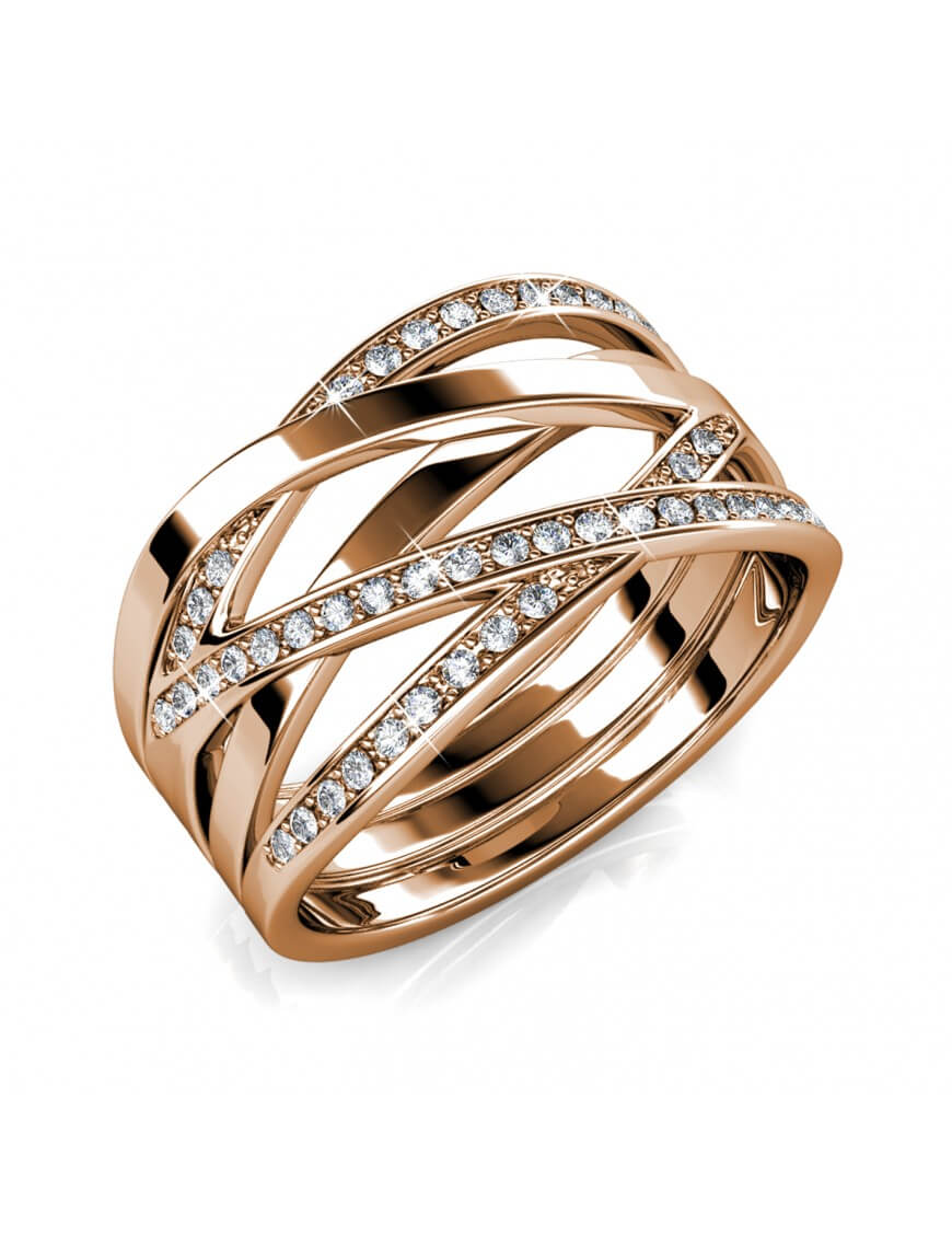 Thumbnail - Criss Cross Ring - Rose Gold und Kristall