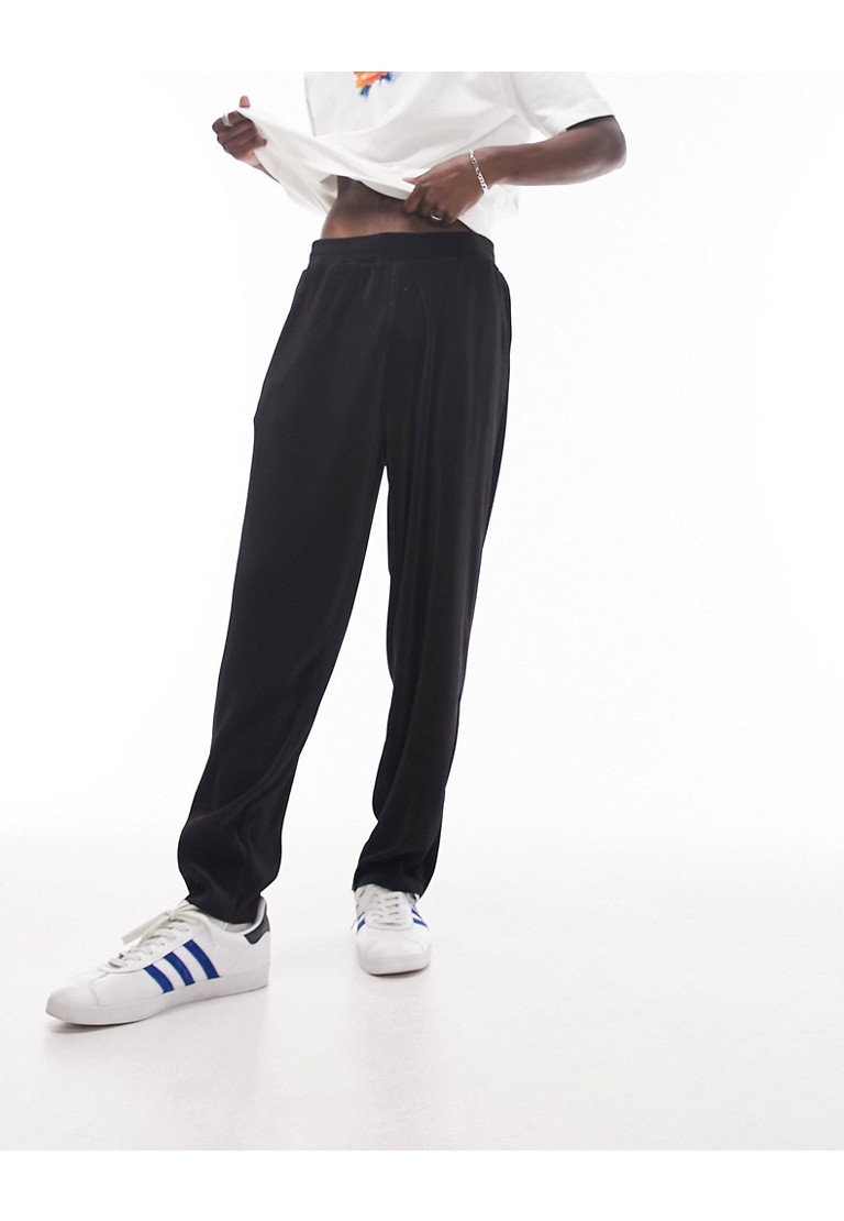 Topman Mens tapered plisse jogger in black - Size Small