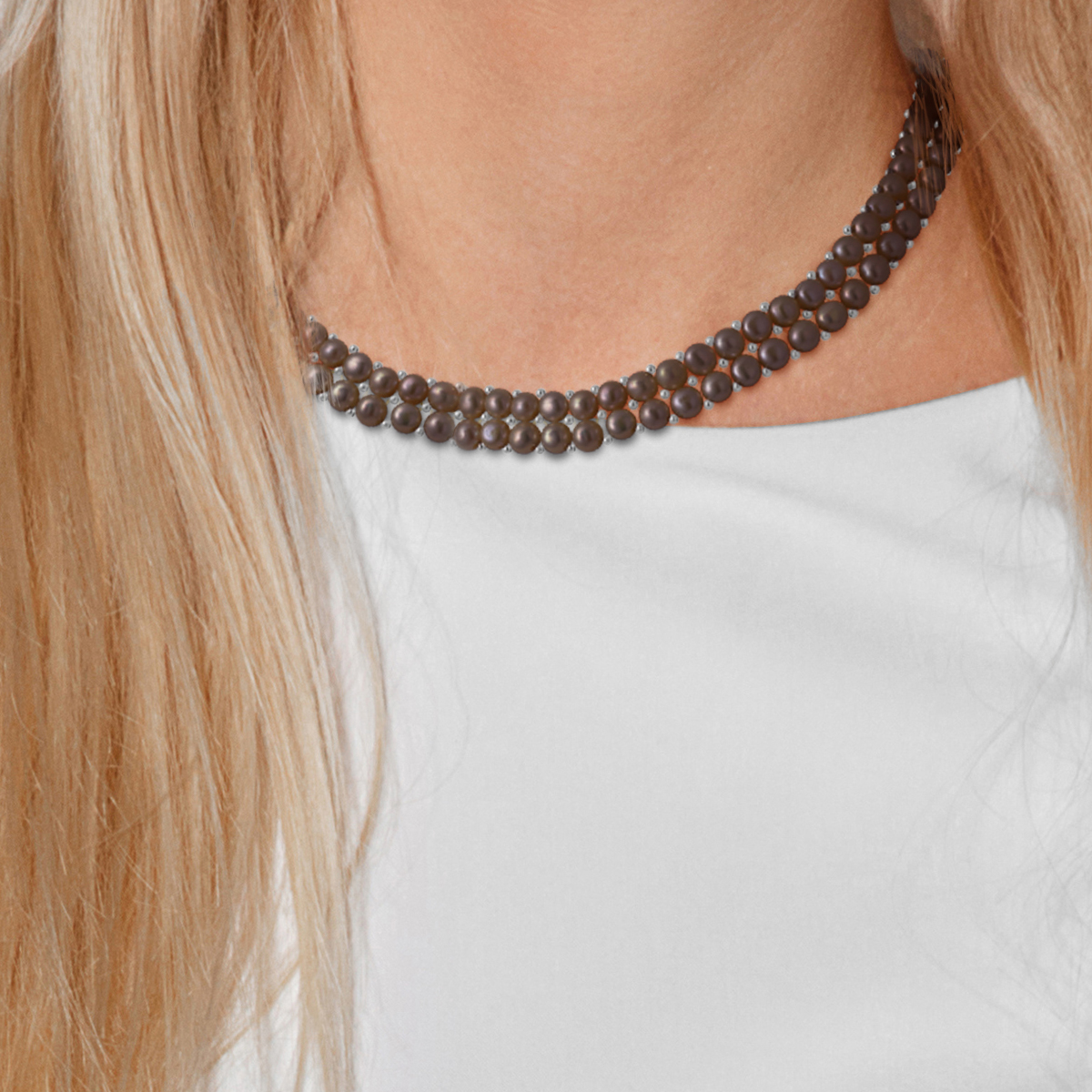Diadema Halsband Äkta sötvattenspärlor Svart Tahiti-stil dam – bild 2