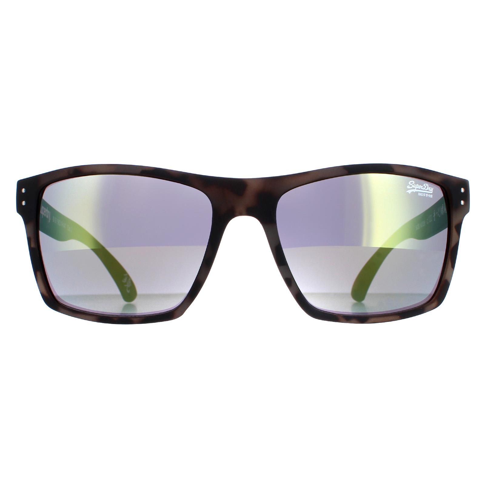 Superdry Mens Sunglasses Kobe SDS 122 Matte Rubberised Tortoise Grey Yellow Flash Mirror - Brown - One Size