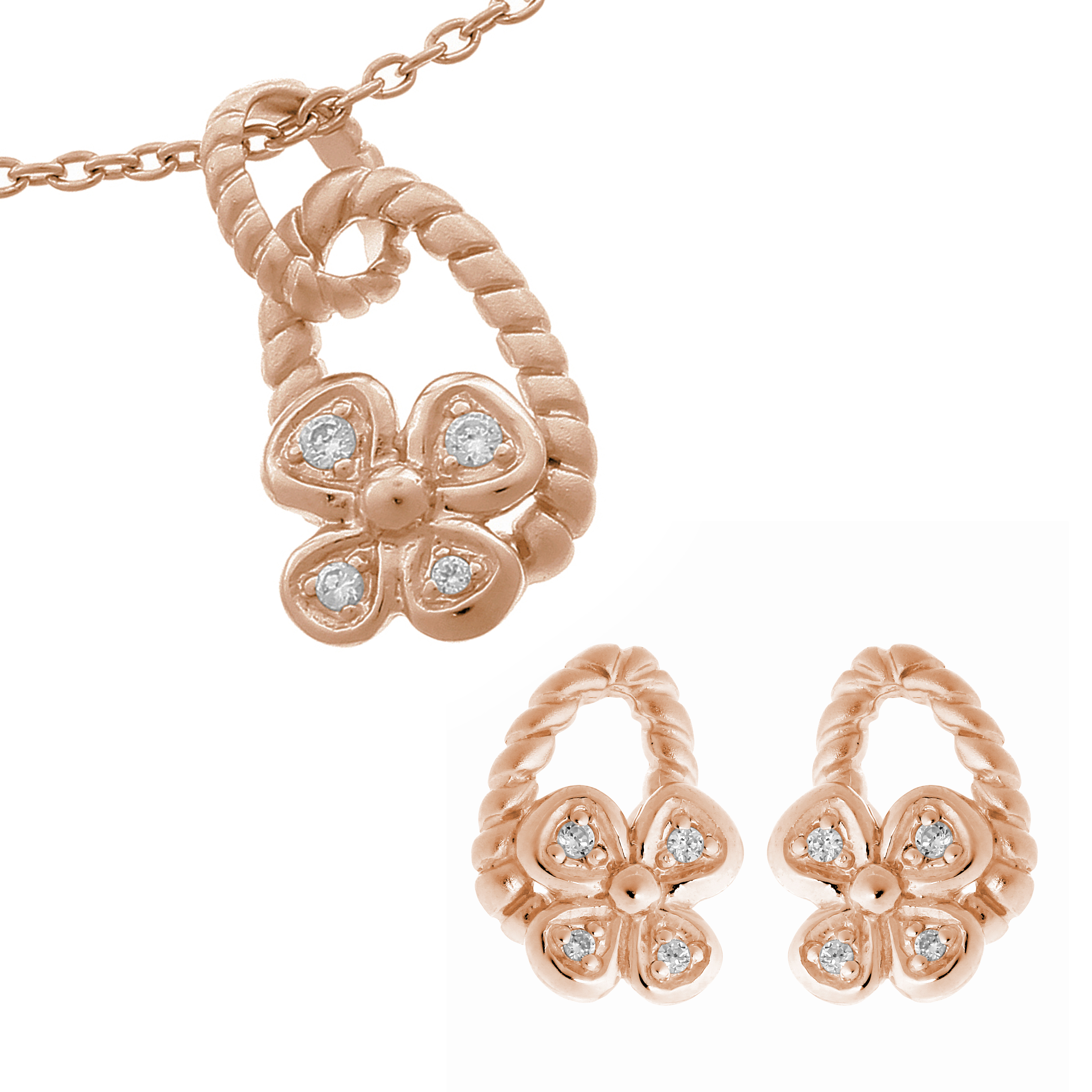 Thumbnail - Orphelia Damen 925 Sterling Silber Set: Kettenanhänger + Ohrringe - Rosé SET-6020/1