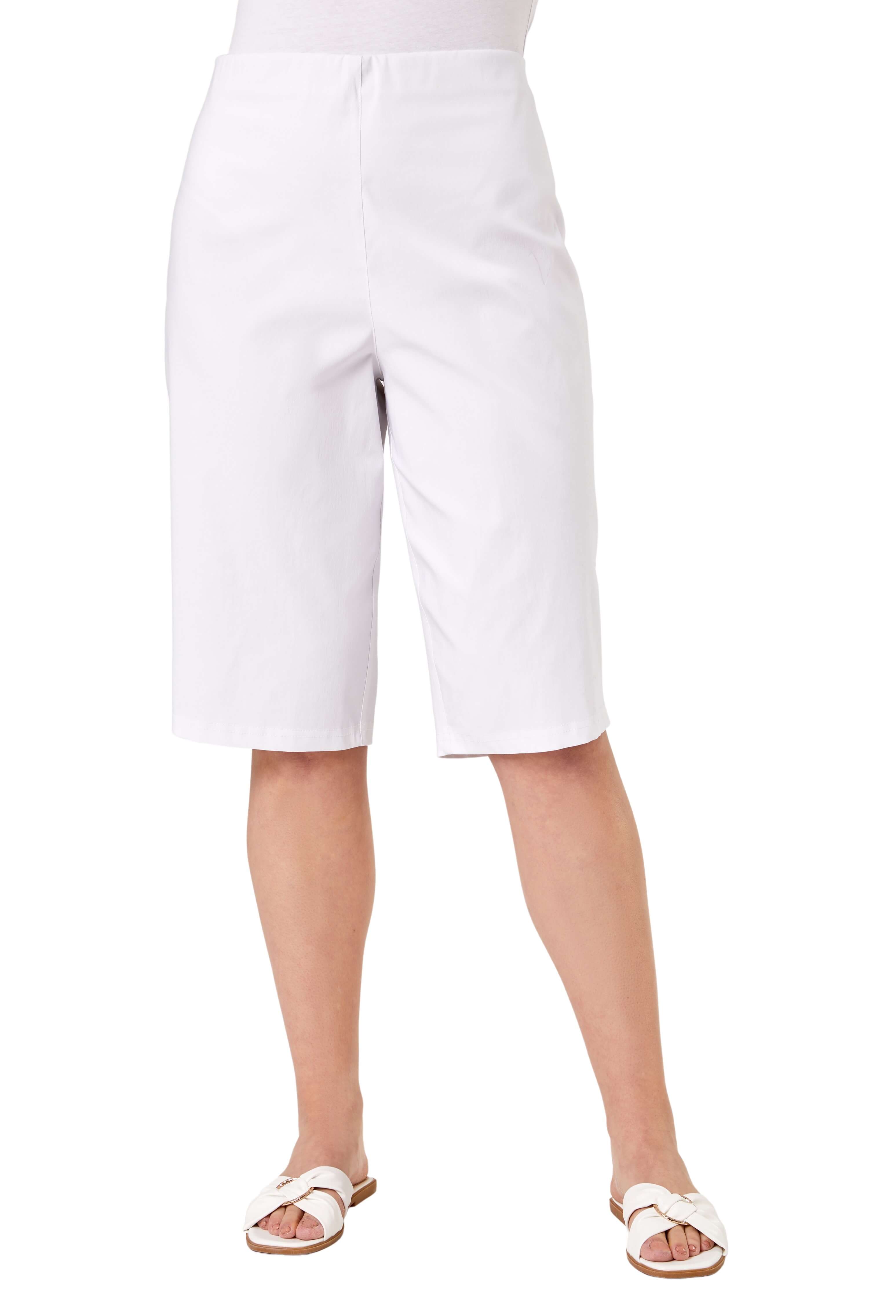 Roman Curve Womens Knee Length Elastic Waist Stretch Shorts - White - Size 20 UK