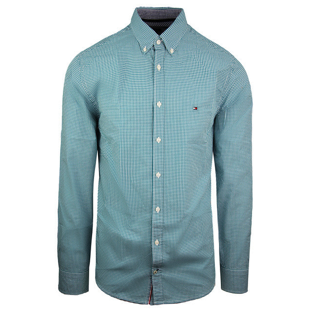 Tommy Hilfiger Mens Oxford Checkered Classic Long Sleeve Green Shirt - Size Small