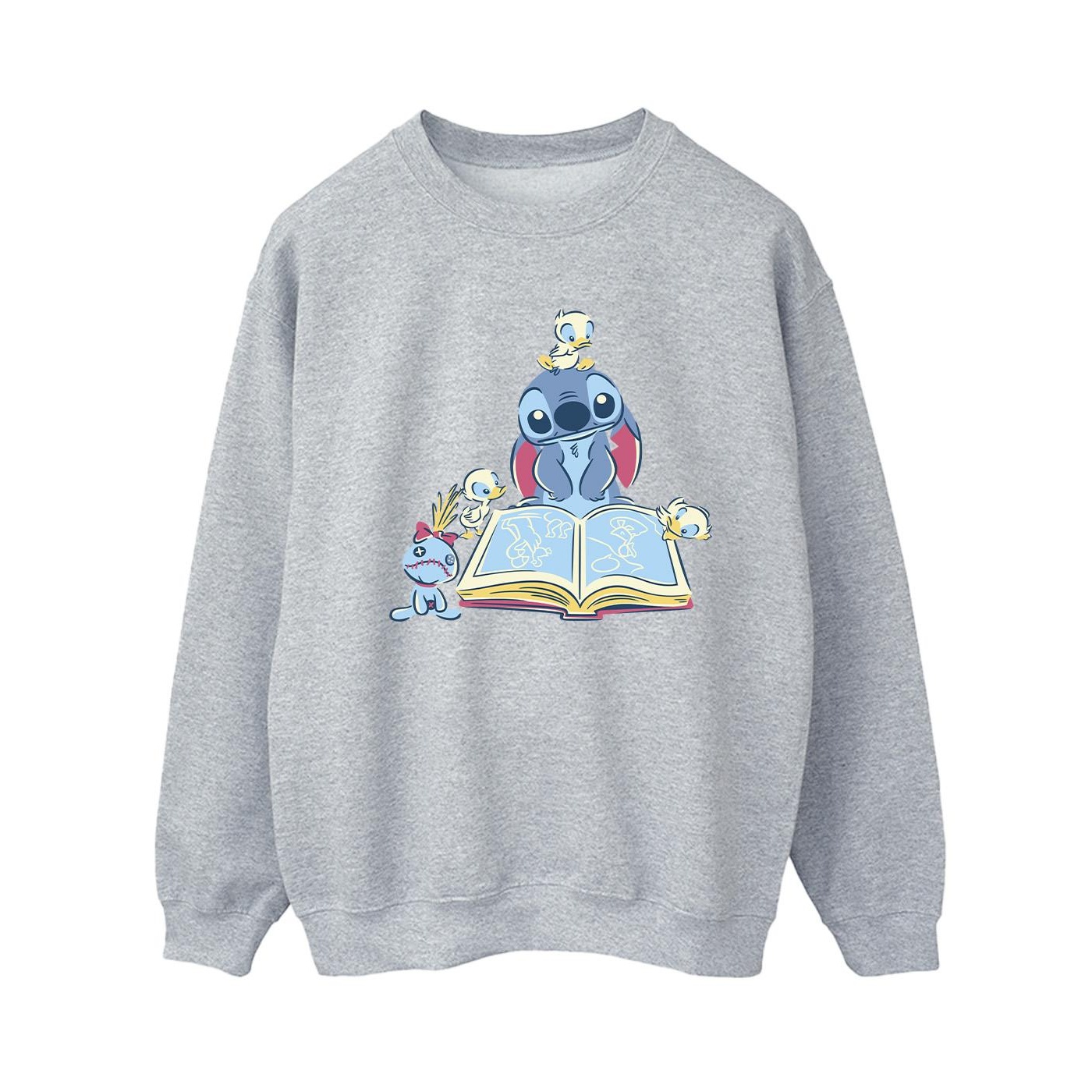 Thumbnail - Disney - "Lilo & Stitch Reading A Book" Sweatshirt für Damen (Grau)