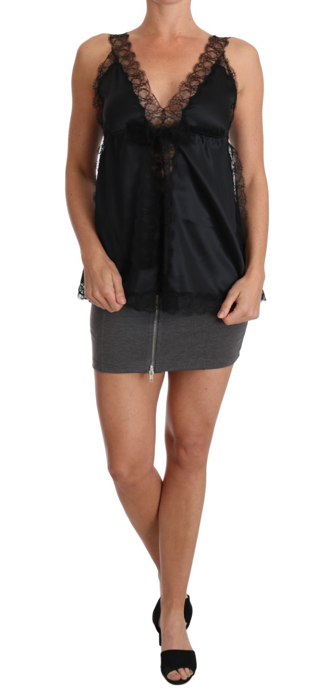 Dolce & Gabbana Lingerie Cami Noir Dentelle Soie Stretch pour femme