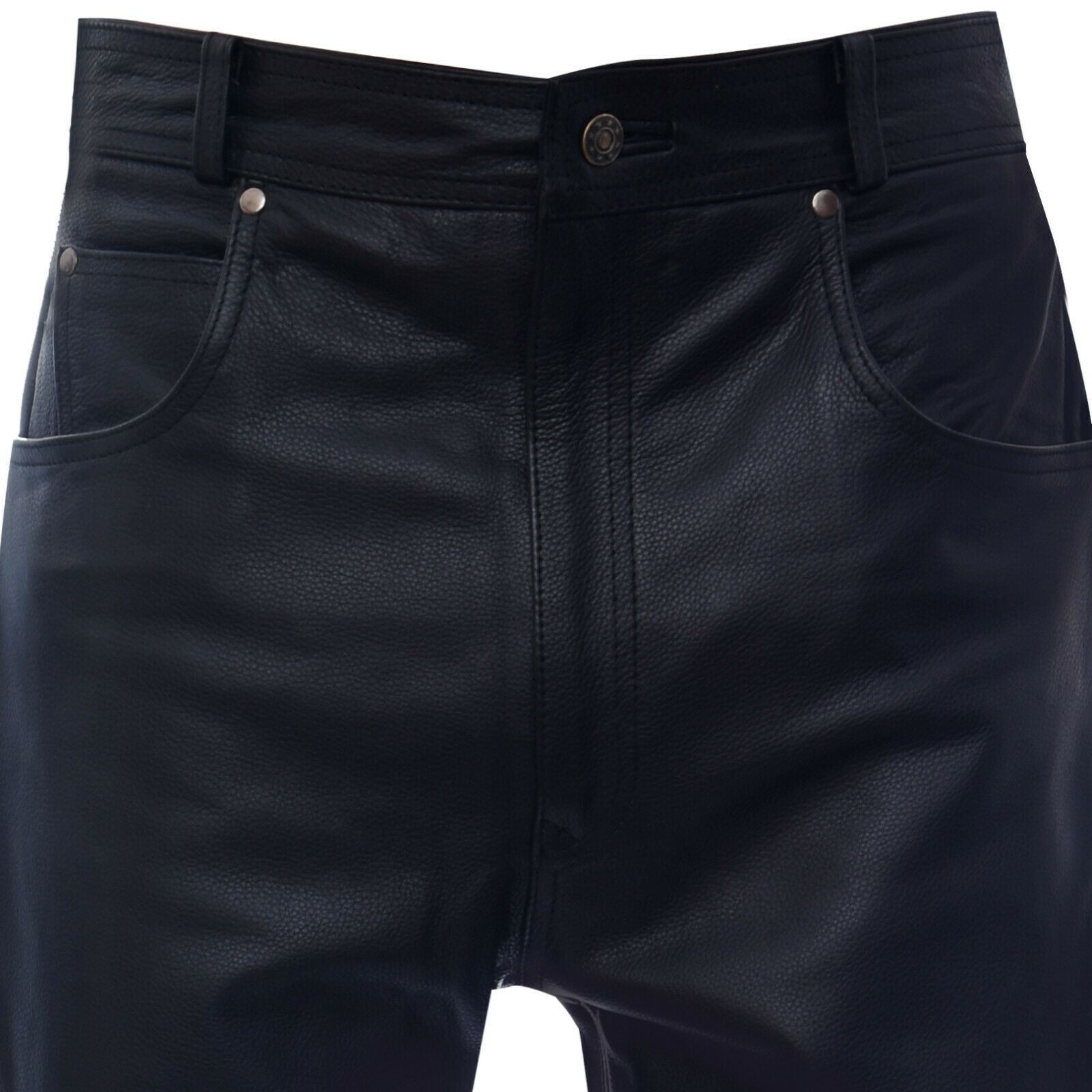 Infinity Leather Mens Black '501' läderjeans-Montana straight leg jeans herr – bild 2